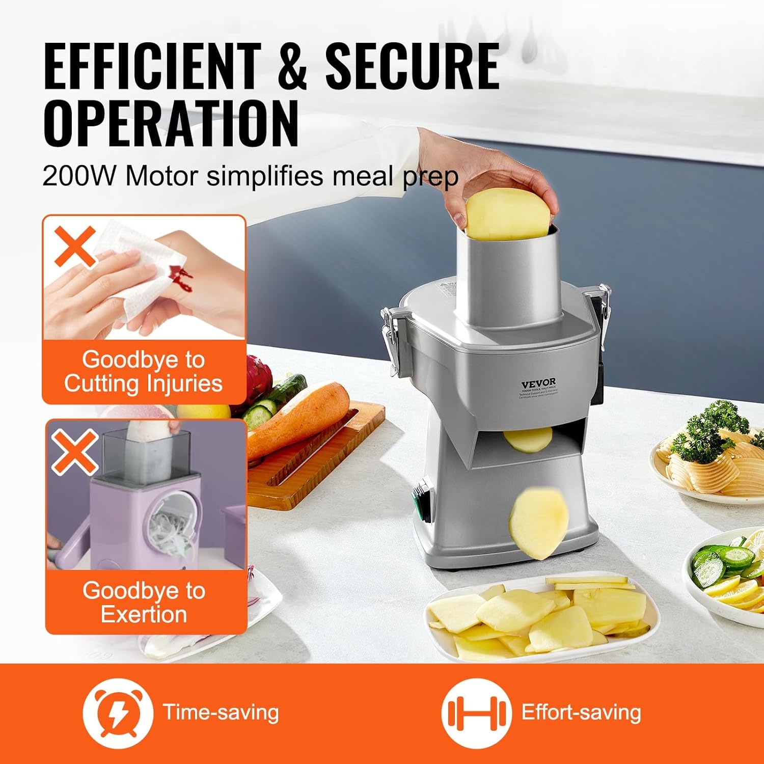 image:imageVEVOR Electric Vegetable Slicer 4 in 1 Multifunctional Food Cutter 200W Vegetable Chopper for Slicing Shredding Dicing and Slitting with CutResistant Gloves for Commercial and Home UseUpgraded Model