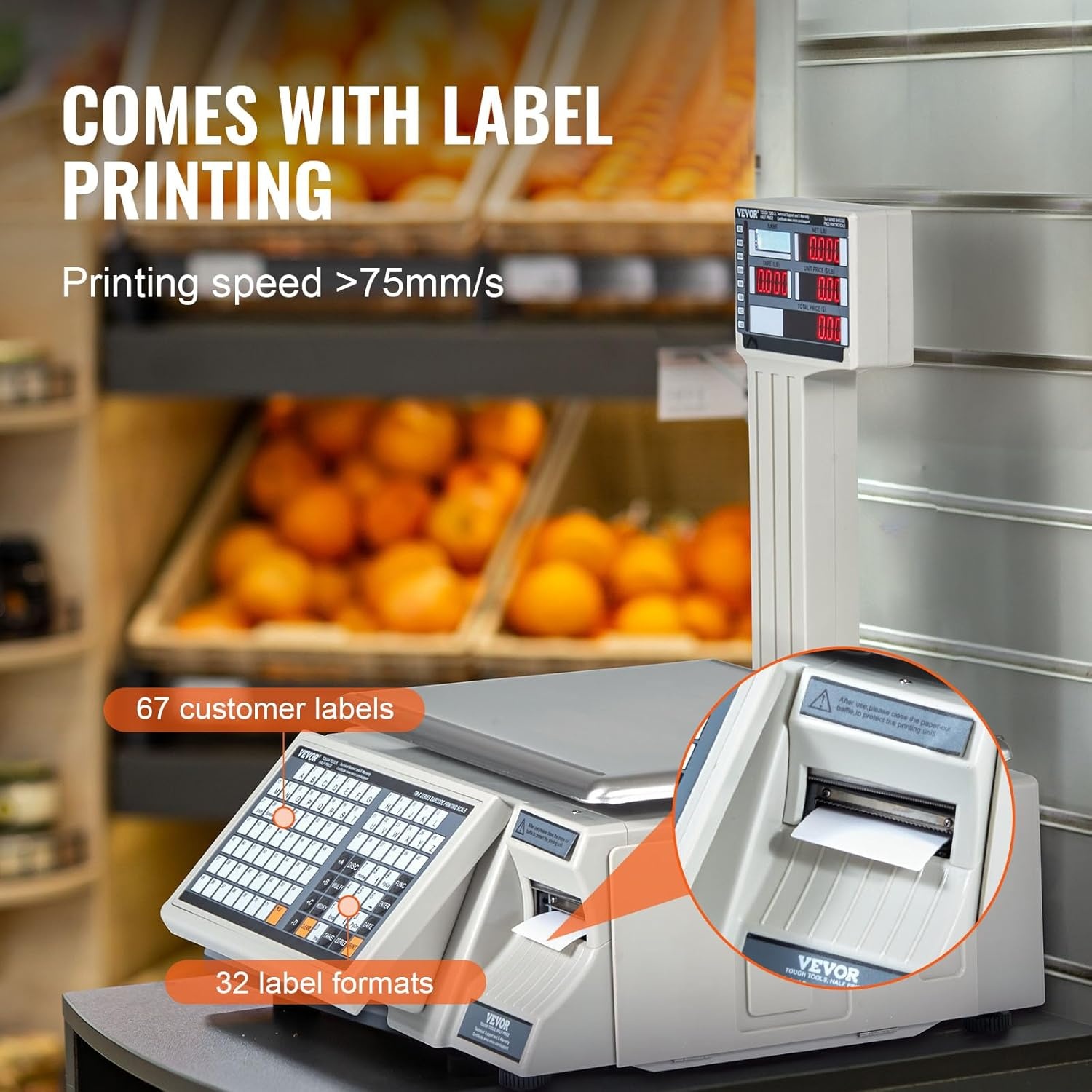image:imageVEVOR Electronic Price Computing Scale 66 LB Digital Deli Weight Scales LCD amp LED Digital Food Fruit Meat Produce Counting Weight for Retail Store Kitchen Restaurant Market and FarmerPrice Computing Scale with Printer