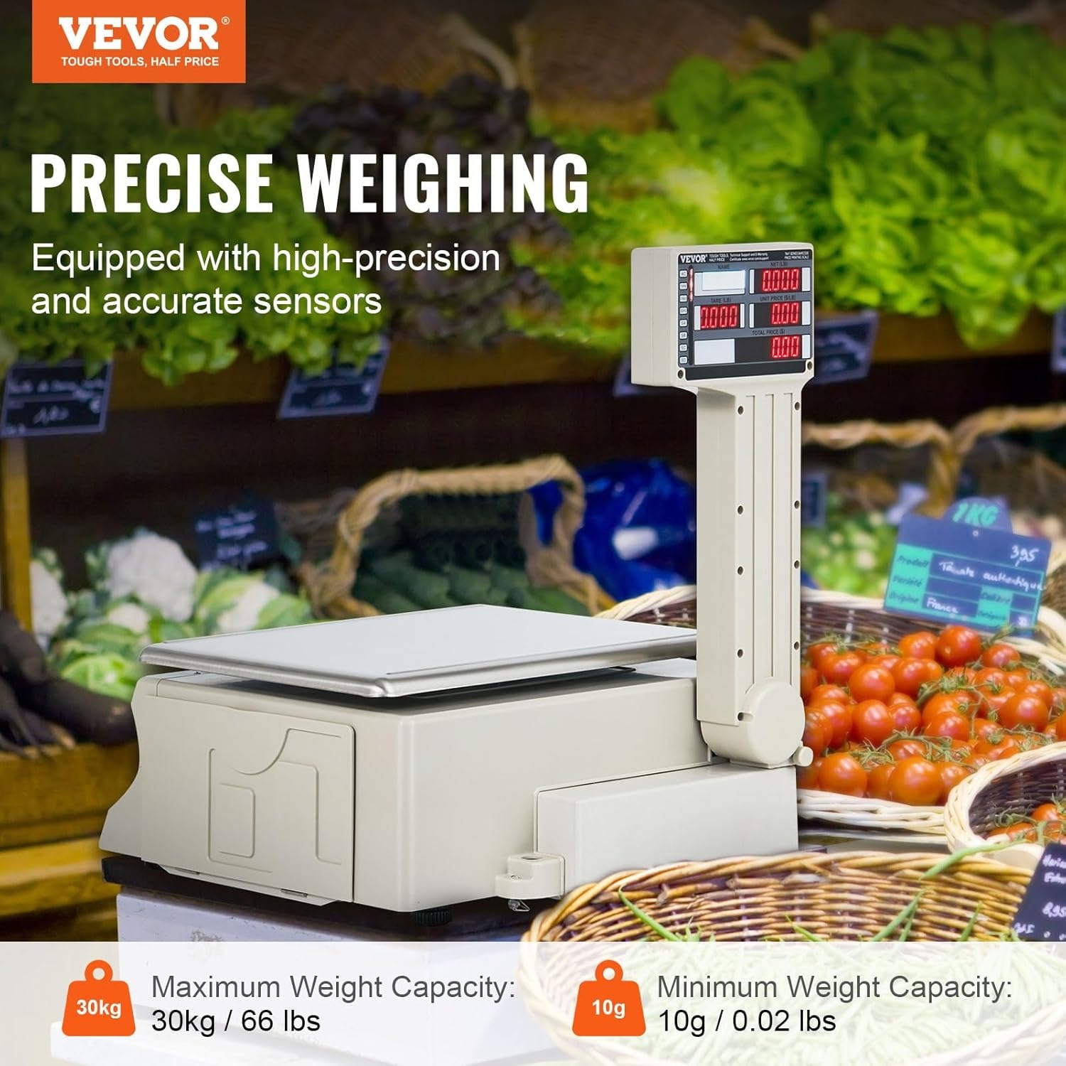image:imageVEVOR Electronic Price Computing Scale 66 LB Digital Deli Weight Scales LCD amp LED Digital Food Fruit Meat Produce Counting Weight for Retail Store Kitchen Restaurant Market and FarmerPrice Computing Scale with Printer