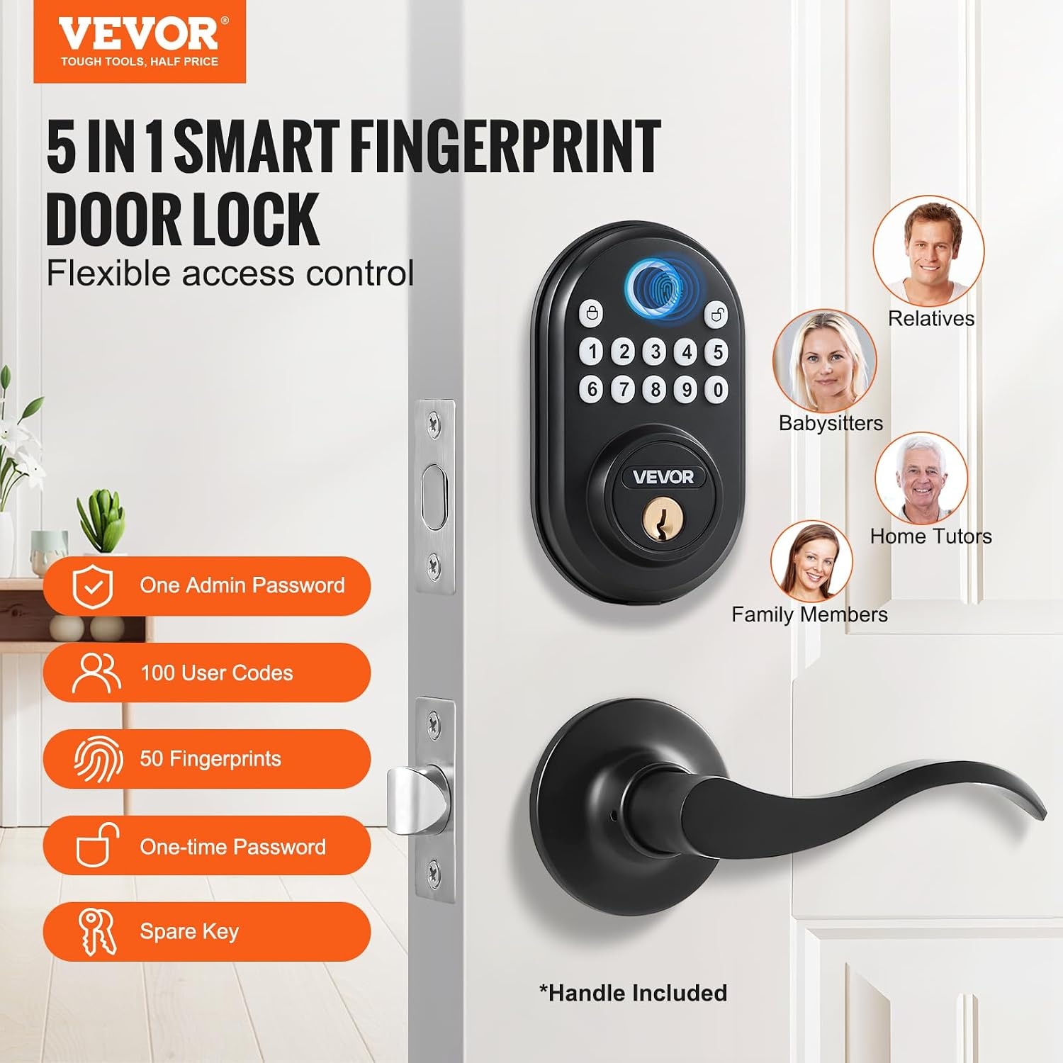 image:imageVEVOR Entry Door Locksets with Deadbolt 5 Pack Satin Nickel Entry Lever and Single Cylinder Deadbolt Keyed Alike Combo Pack Fit for 138 to 134 Door Thickness for Entrance and FrontBlack