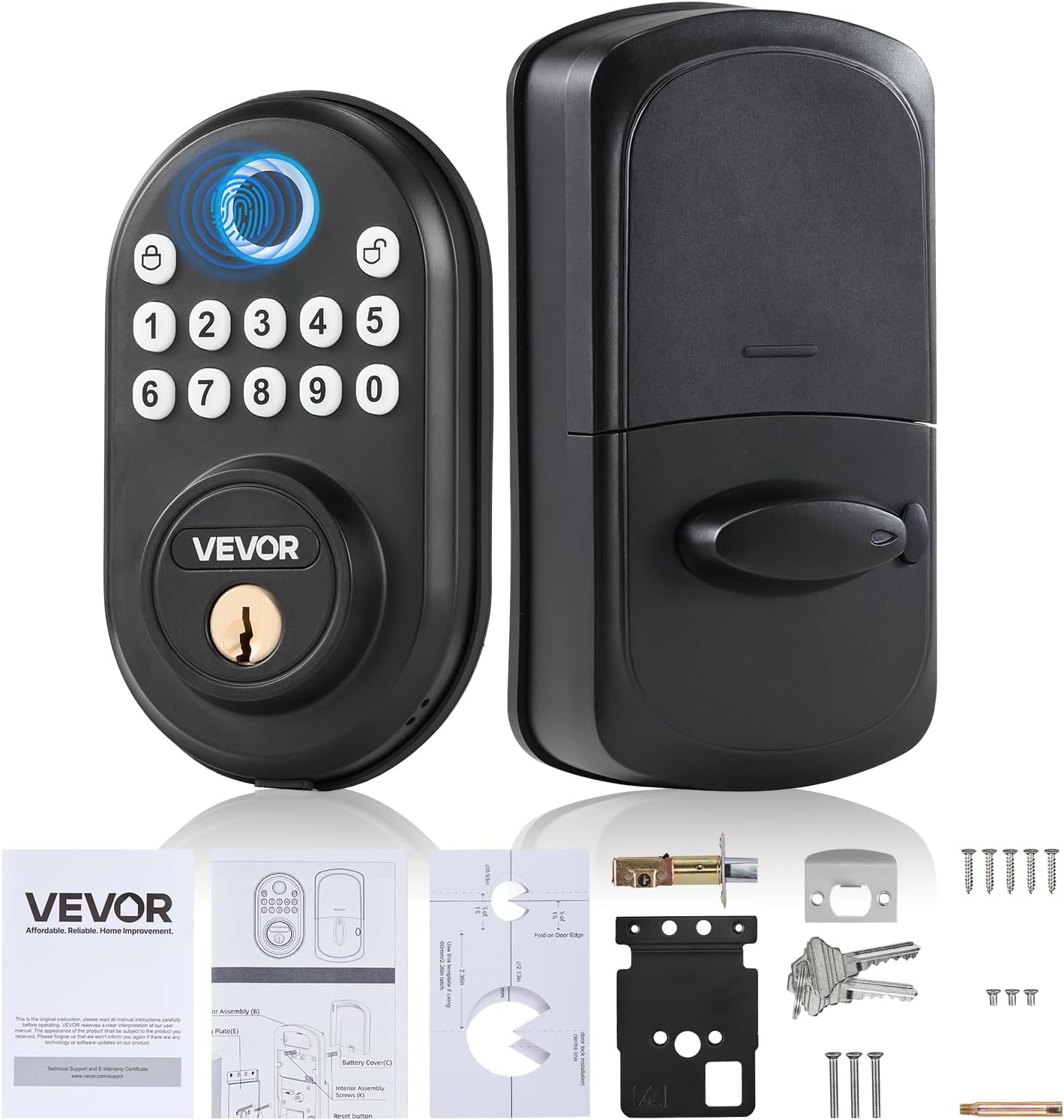 image:imageVEVOR Entry Door Locksets with Deadbolt 5 Pack Satin Nickel Entry Lever and Single Cylinder Deadbolt Keyed Alike Combo Pack Fit for 138 to 134 Door Thickness for Entrance and FrontBlack