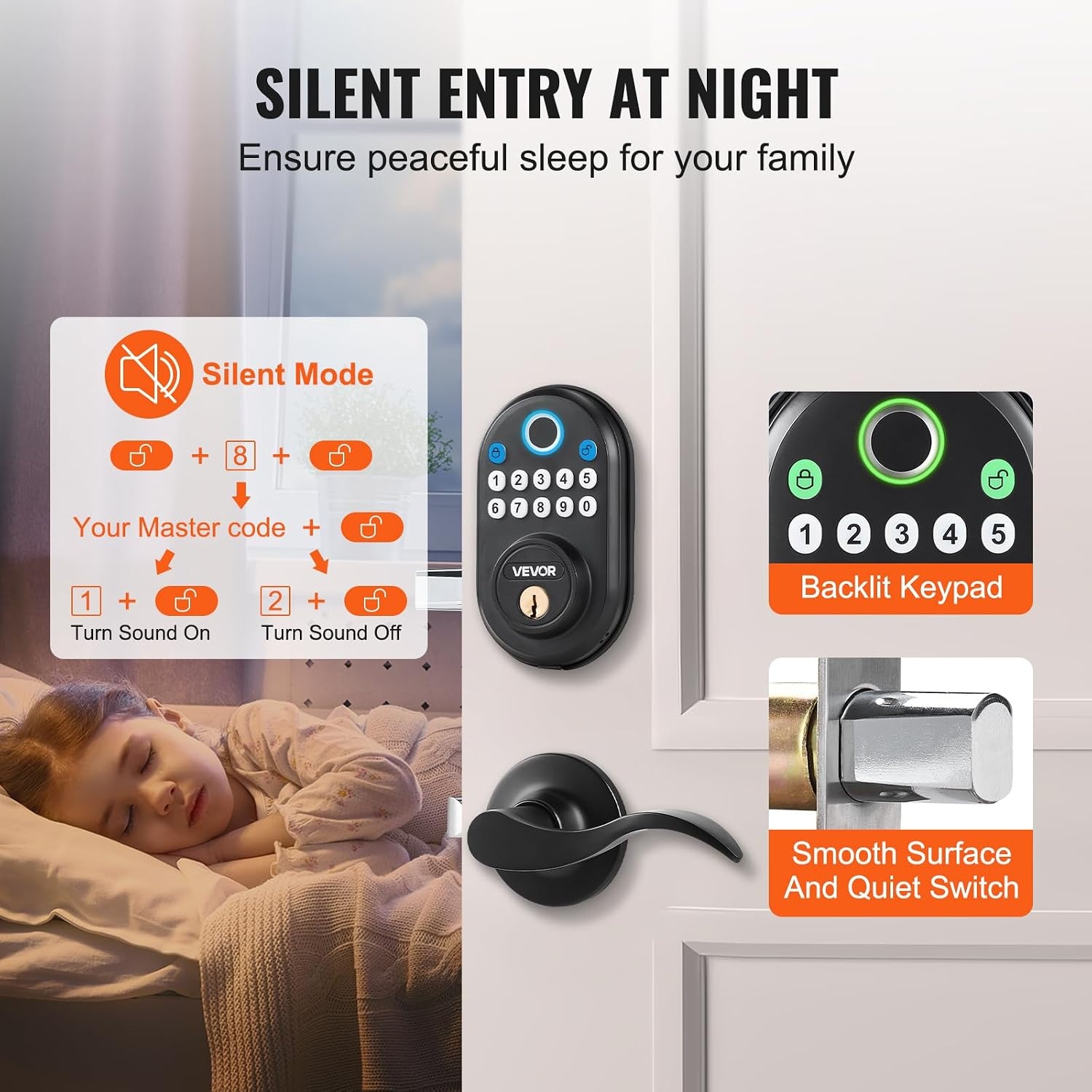 image:imageVEVOR Entry Door Locksets with Deadbolt 5 Pack Satin Nickel Entry Lever and Single Cylinder Deadbolt Keyed Alike Combo Pack Fit for 138 to 134 Door Thickness for Entrance and FrontBlack