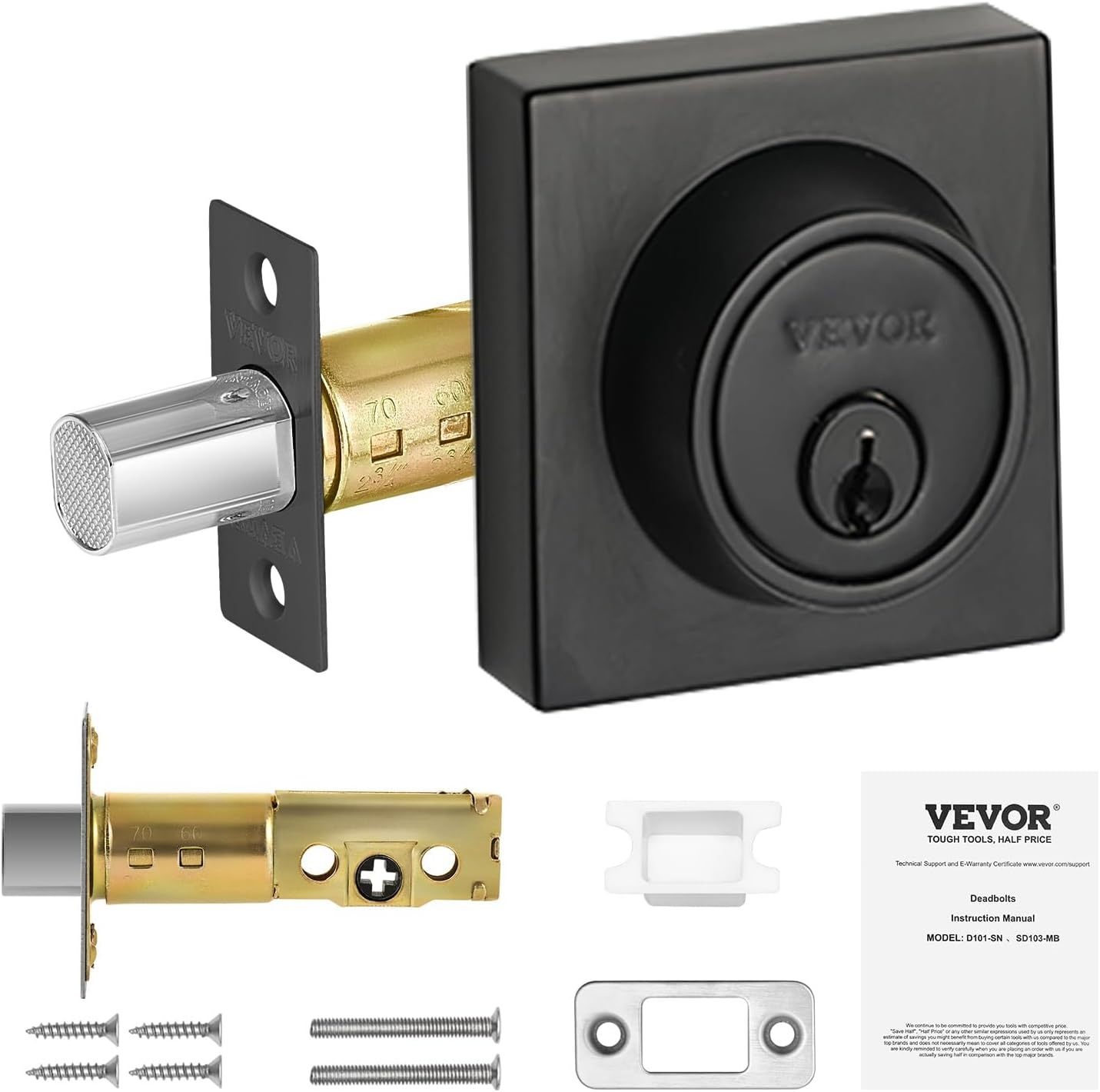 image:imageVEVOR Entry Door Locksets with Deadbolt 5 Pack Satin Nickel Entry Lever and Single Cylinder Deadbolt Keyed Alike Combo Pack Fit for 138 to 134 Door Thickness for Entrance and FrontBlack