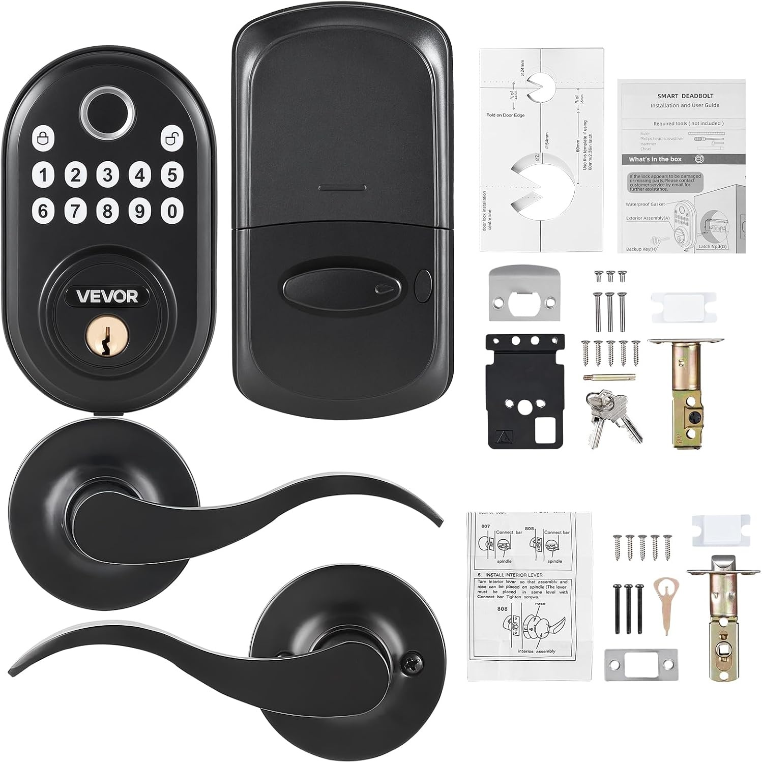 image:imageVEVOR Entry Door Locksets with Deadbolt 5 Pack Satin Nickel Entry Lever and Single Cylinder Deadbolt Keyed Alike Combo Pack Fit for 138 to 134 Door Thickness for Entrance and FrontBlack
