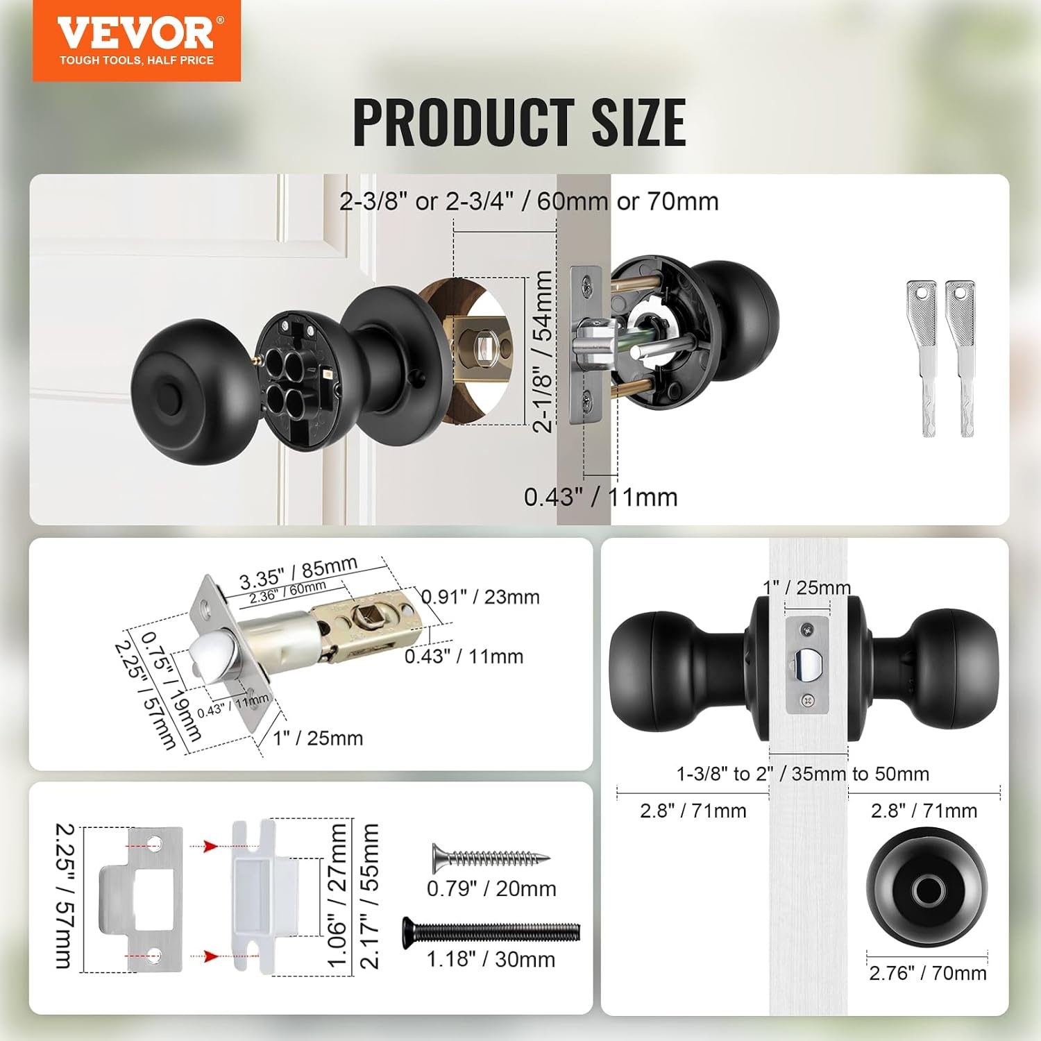 image:imageVEVOR Entry Door Locksets with Deadbolt 5 Pack Satin Nickel Entry Lever and Single Cylinder Deadbolt Keyed Alike Combo Pack Fit for 138 to 134 Door Thickness for Entrance and FrontBlack