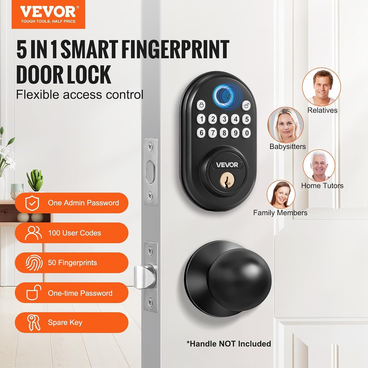 image:imageVEVOR Entry Door Locksets with Deadbolt 5 Pack Satin Nickel Entry Lever and Single Cylinder Deadbolt Keyed Alike Combo Pack Fit for 138 to 134 Door Thickness for Entrance and FrontBlack