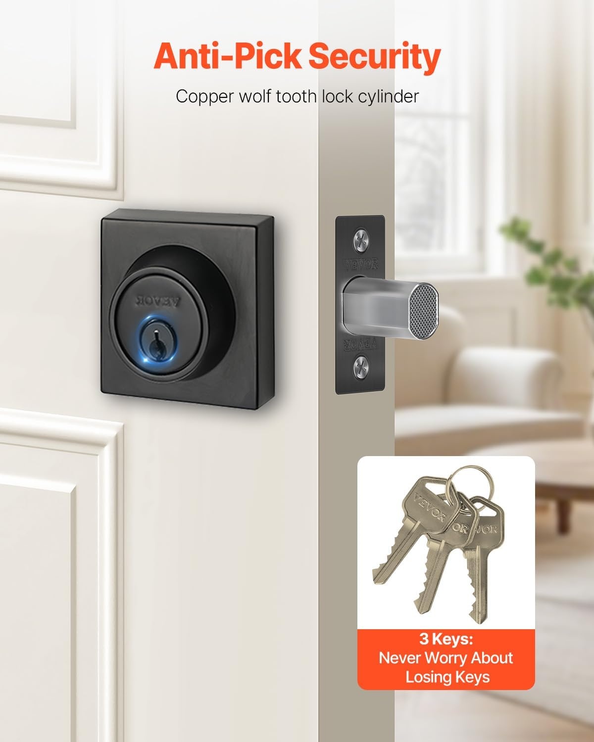 image:imageVEVOR Entry Door Locksets with Deadbolt 5 Pack Satin Nickel Entry Lever and Single Cylinder Deadbolt Keyed Alike Combo Pack Fit for 138 to 134 Door Thickness for Entrance and FrontBlack