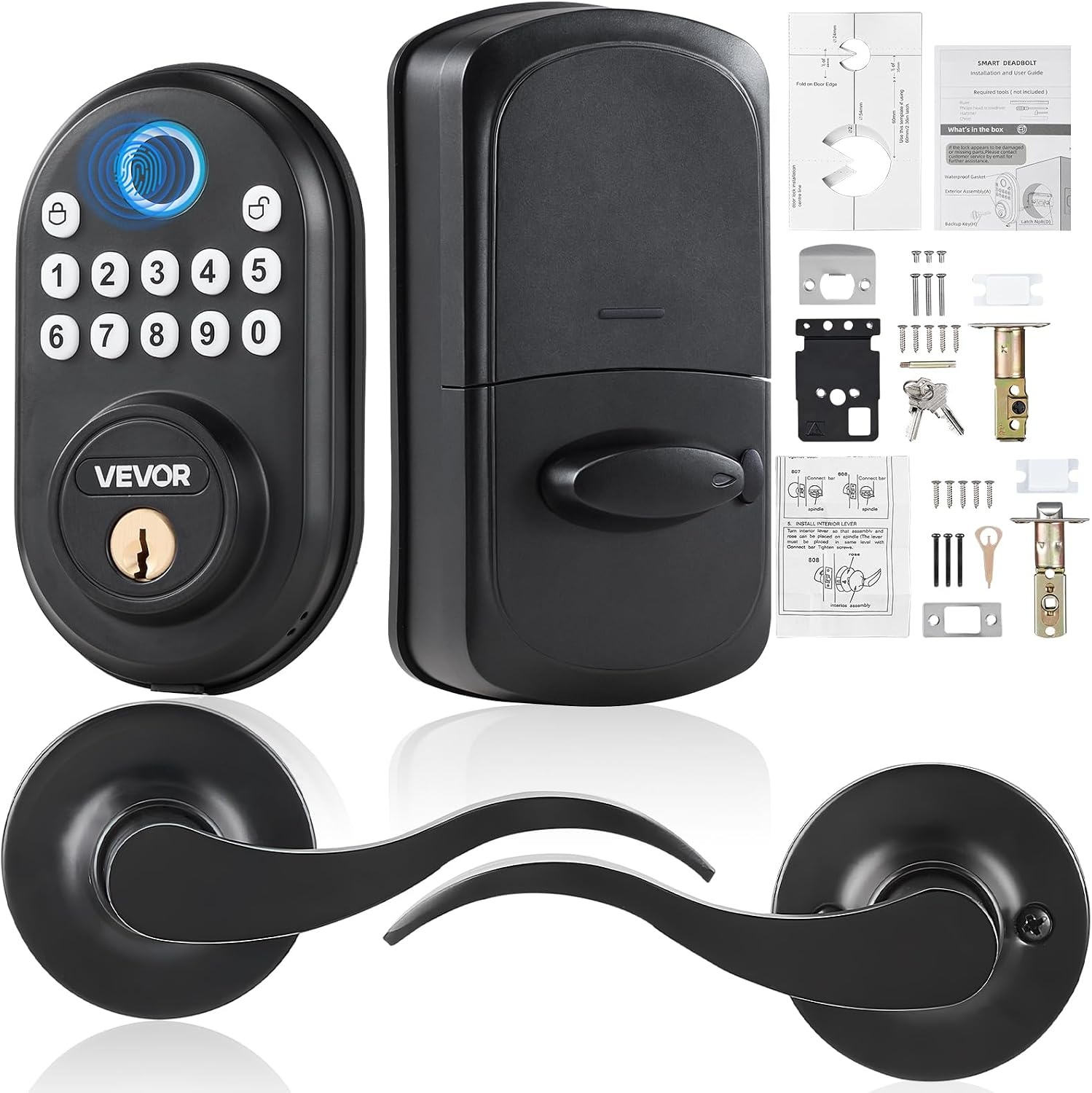 image:imageVEVOR Entry Door Locksets with Deadbolt 5 Pack Satin Nickel Entry Lever and Single Cylinder Deadbolt Keyed Alike Combo Pack Fit for 138 to 134 Door Thickness for Entrance and FrontBlack