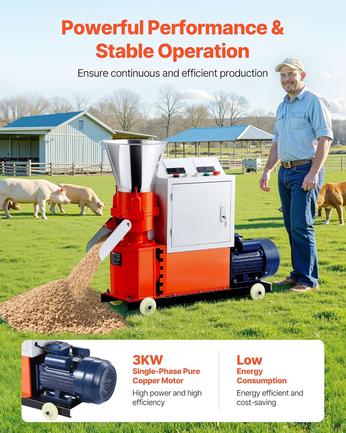 image:imageVEVOR Feed Pellet Mill Machine 4 mm Animal Feed Pellet Making Machine 3KW 240V Animal Food Granulator Mill Machines with 3 Pressure Rollers amp 4 Wheels Ideal for Poultry Livestock Farm Animals4mm 016 grinding disc