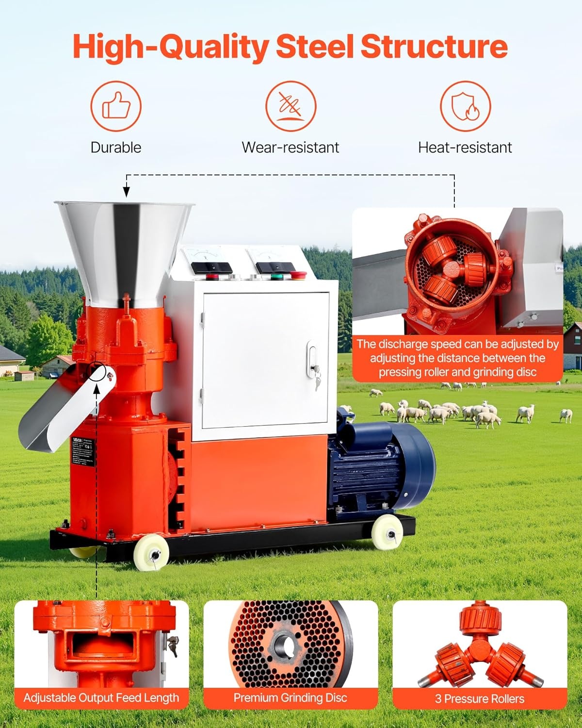 image:imageVEVOR Feed Pellet Mill Machine 4 mm Animal Feed Pellet Making Machine 3KW 240V Animal Food Granulator Mill Machines with 3 Pressure Rollers amp 4 Wheels Ideal for Poultry Livestock Farm Animals4mm 016 grinding disc