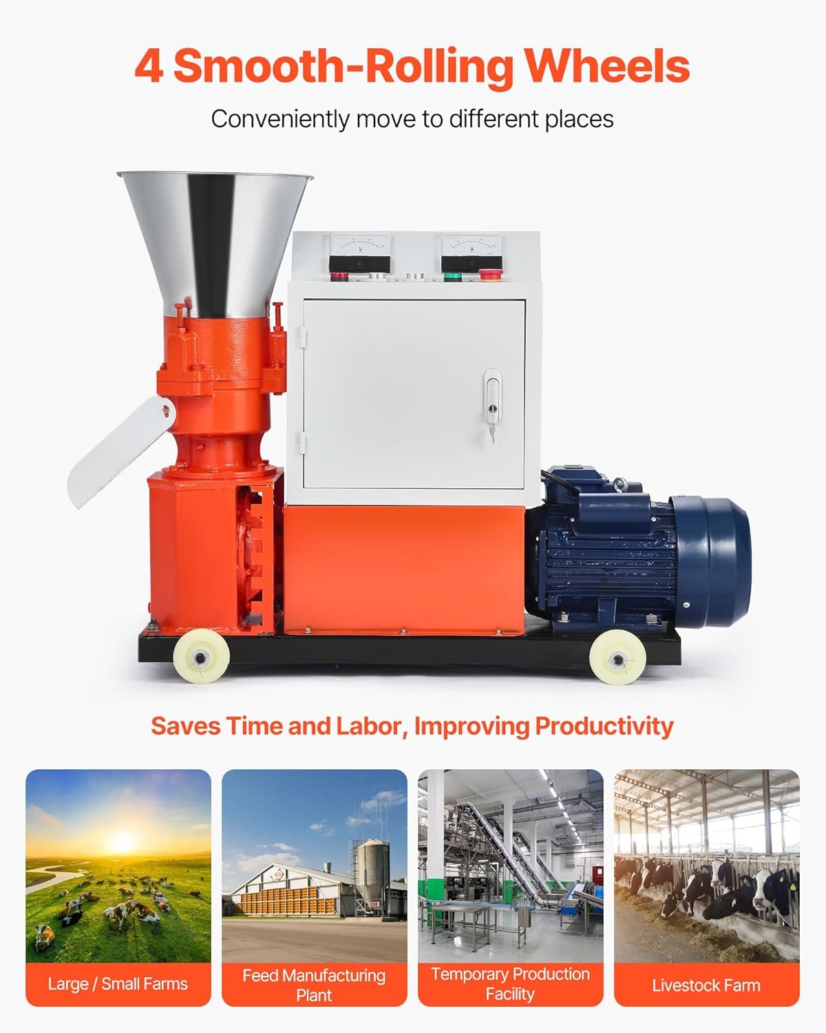 image:imageVEVOR Feed Pellet Mill Machine 4 mm Animal Feed Pellet Making Machine 3KW 240V Animal Food Granulator Mill Machines with 3 Pressure Rollers amp 4 Wheels Ideal for Poultry Livestock Farm Animals4mm 016 grinding disc