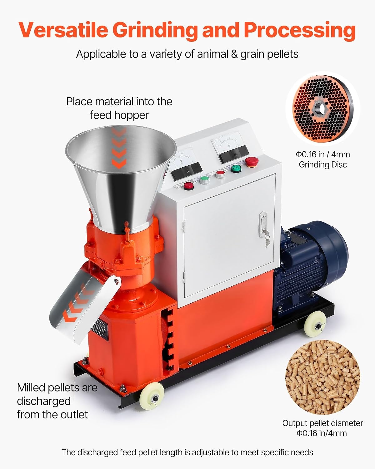 image:imageVEVOR Feed Pellet Mill Machine 4 mm Animal Feed Pellet Making Machine 3KW 240V Animal Food Granulator Mill Machines with 3 Pressure Rollers amp 4 Wheels Ideal for Poultry Livestock Farm Animals4mm 016 grinding disc