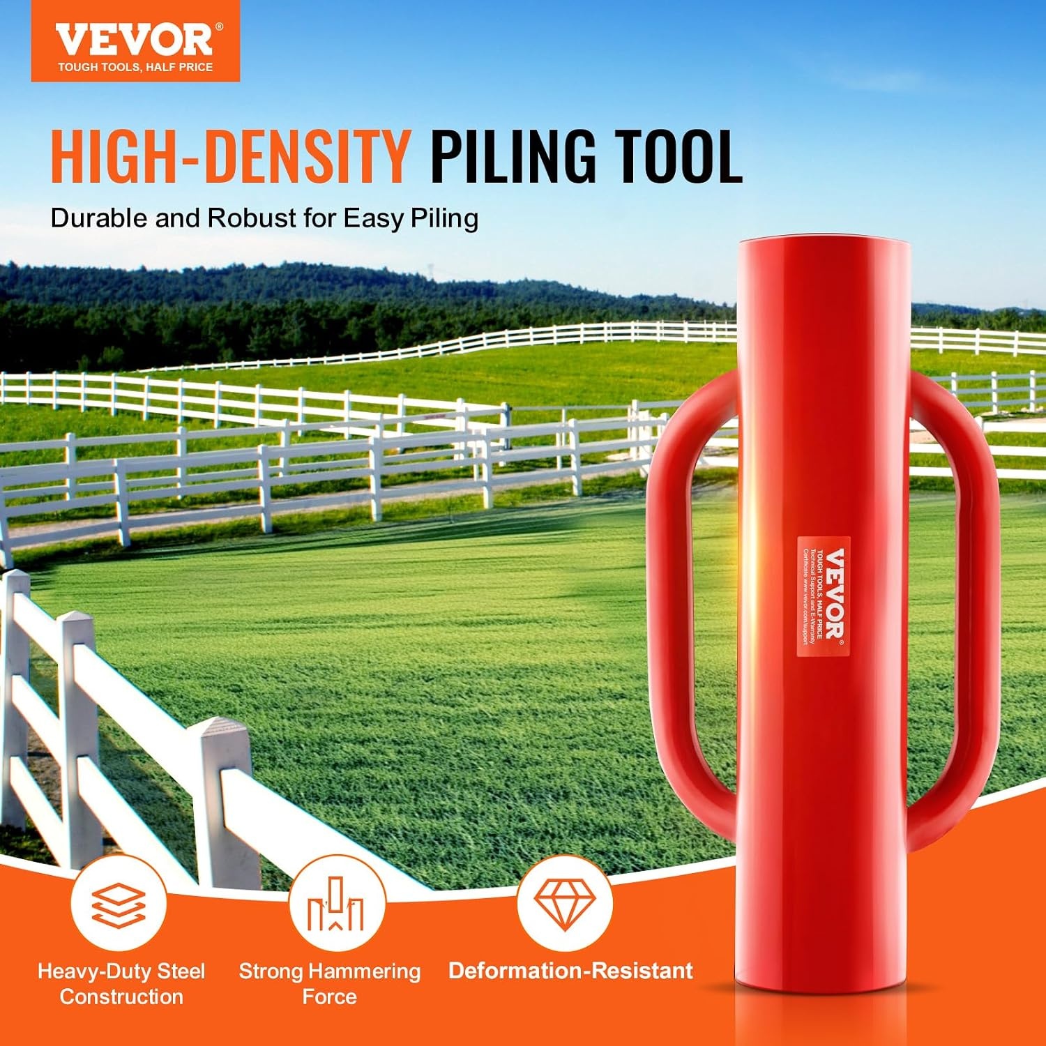 image:imageVEVOR Fence T Post Driver 27 Inner Diameter Post Pounder with Handles 14LB Heavy Duty Carbon Steel Hand Post Rammer Farm Fencing Hole Digger for U Channel Sign Pole Wooden Post Red27 14LB