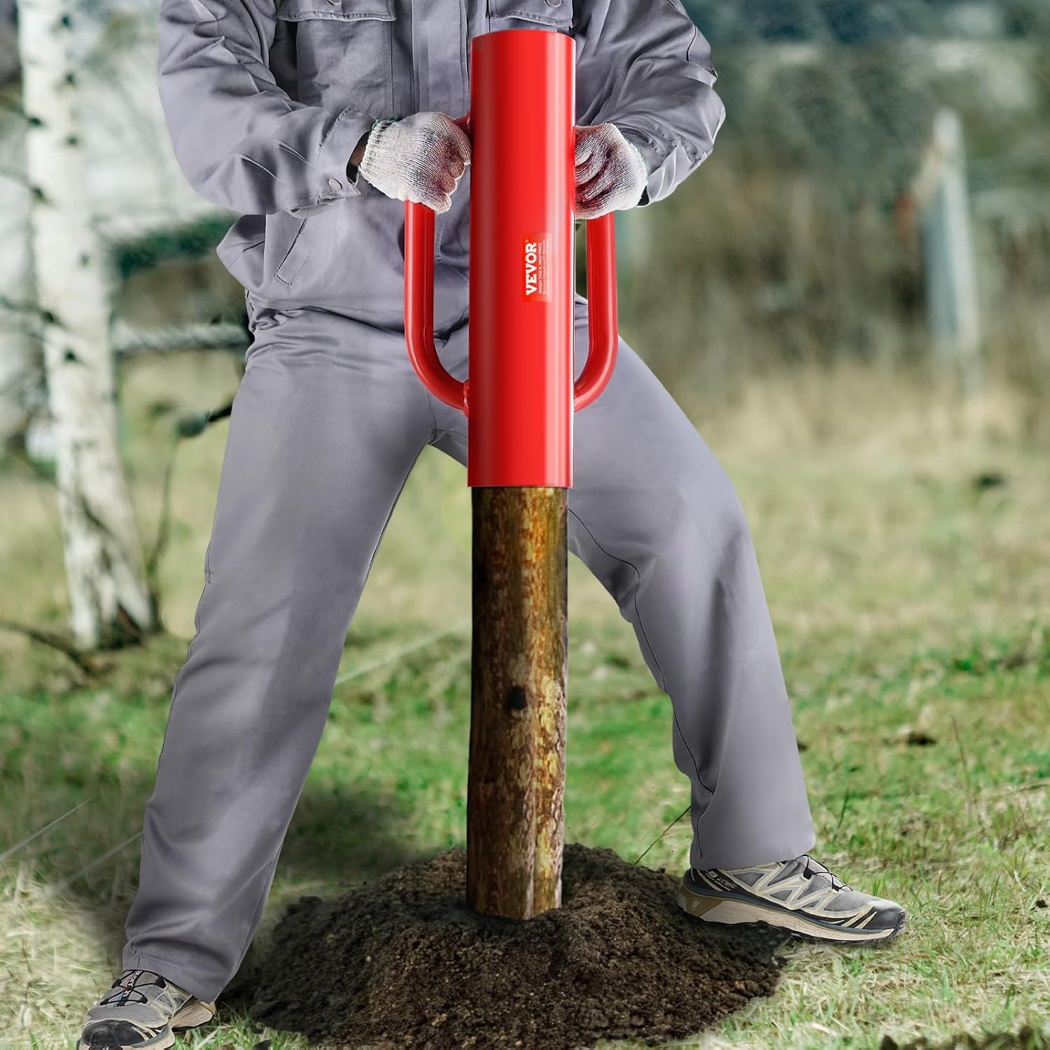 image:imageVEVOR Fence T Post Driver 27 Inner Diameter Post Pounder with Handles 14LB Heavy Duty Carbon Steel Hand Post Rammer Farm Fencing Hole Digger for U Channel Sign Pole Wooden Post Red27 14LB
