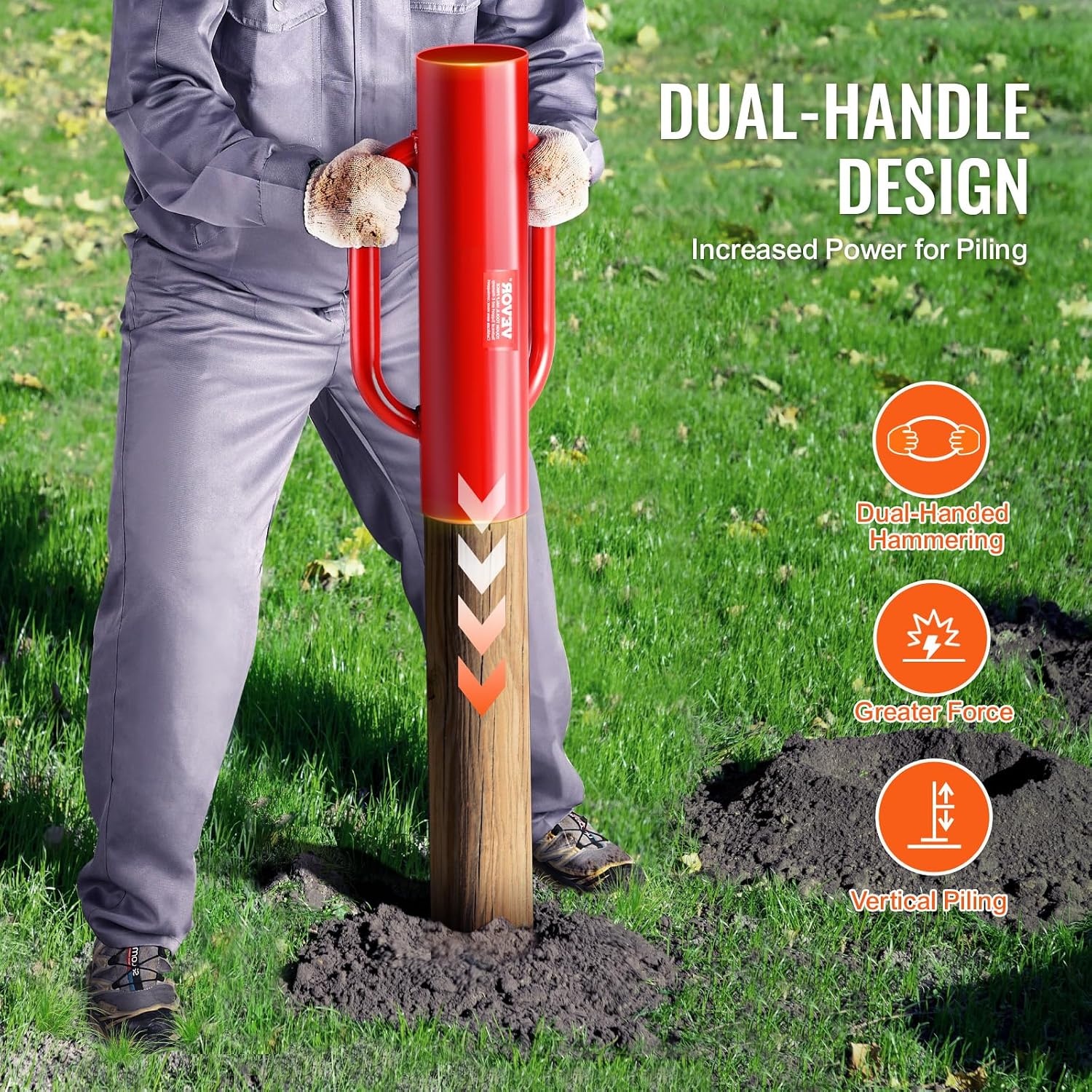 image:imageVEVOR Fence T Post Driver 27 Inner Diameter Post Pounder with Handles 14LB Heavy Duty Carbon Steel Hand Post Rammer Farm Fencing Hole Digger for U Channel Sign Pole Wooden Post Red27 14LB