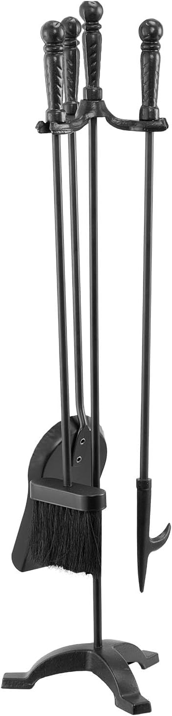 image:imageVEVOR Fireplace Tool Set 5 PCS Fire Tool Set and Holder with FiveProng Stand Tongs Ash Shovel Brush Fire Place Poker Wrought Iron Fireplace Accessories for IndoorOutdoor Black amp Brass4PCS ThreeProng Stand