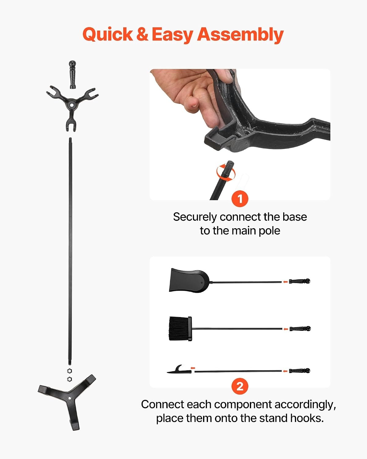 image:imageVEVOR Fireplace Tool Set 5 PCS Fire Tool Set and Holder with FiveProng Stand Tongs Ash Shovel Brush Fire Place Poker Wrought Iron Fireplace Accessories for IndoorOutdoor Black amp Brass4PCS ThreeProng Stand