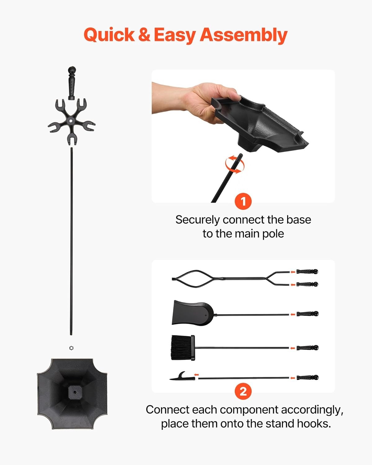 image:imageVEVOR Fireplace Tool Set 5 PCS Fire Tool Set and Holder with FiveProng Stand Tongs Ash Shovel Brush Fire Place Poker Wrought Iron Fireplace Accessories for IndoorOutdoor Black amp Brass5PCS FiveProng Stand Black