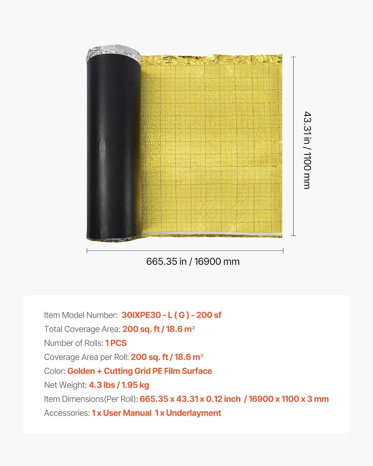 image:imageVEVOR Floor Underlayment 200 sq ftRoll 3in1 3 mm Thick Flooring Padding with Tape amp Vapor Barrier Heavy Duty EPE Foam with Blue PE Soundproofing and Noise Reductionfor Laminate Wood FloorsGold Ixpe1 Roll X 200 Sqft