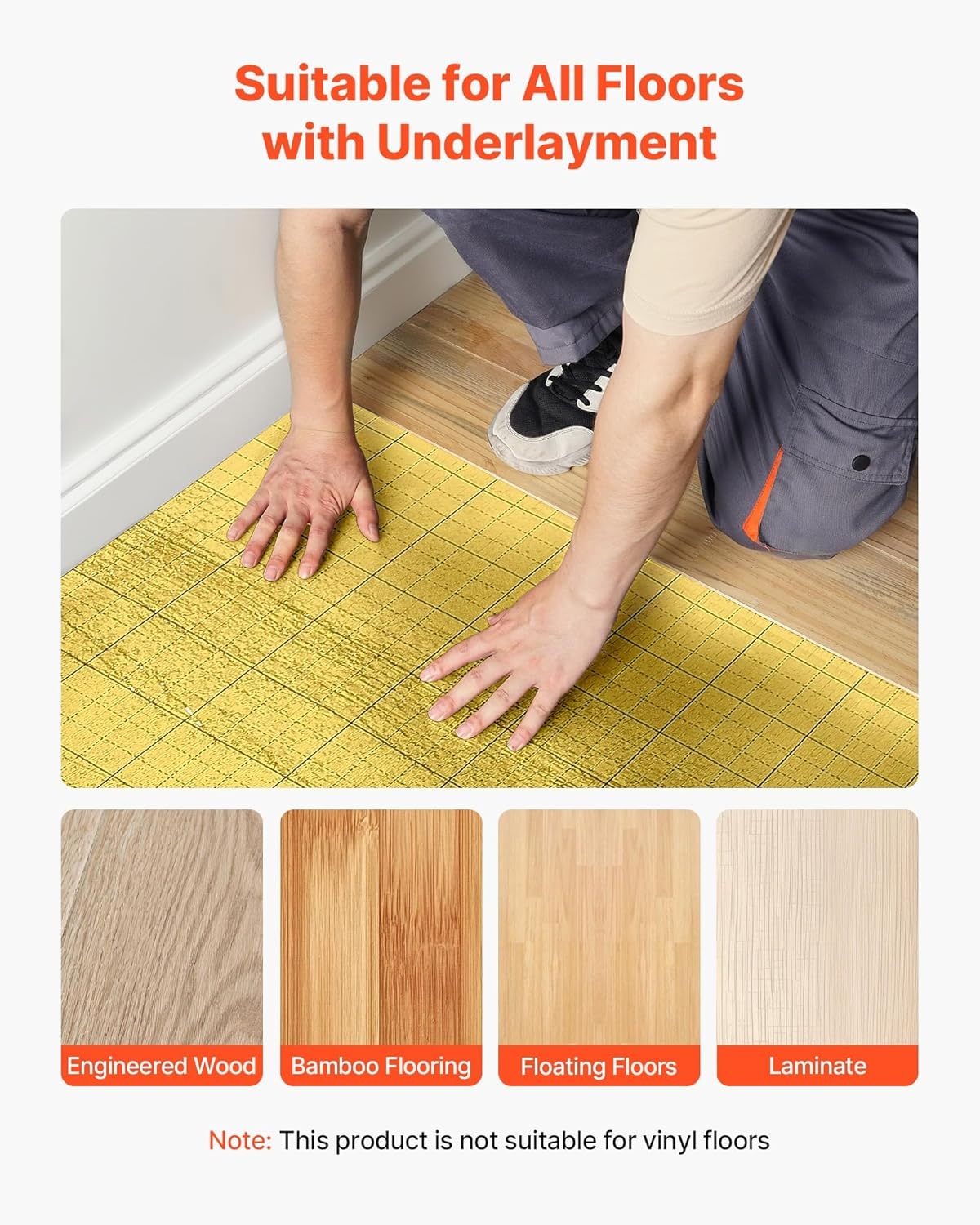 image:imageVEVOR Floor Underlayment 200 sq ftRoll 3in1 3 mm Thick Flooring Padding with Tape amp Vapor Barrier Heavy Duty EPE Foam with Blue PE Soundproofing and Noise Reductionfor Laminate Wood FloorsGold Ixpe1 Roll X 200 Sqft