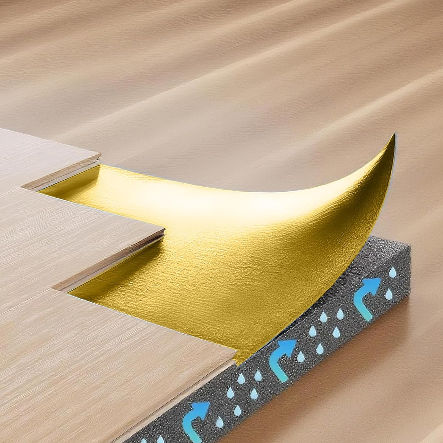 image:imageVEVOR Floor Underlayment 200 sq ftRoll 3in1 3 mm Thick Flooring Padding with Tape amp Vapor Barrier Heavy Duty EPE Foam with Blue PE Soundproofing and Noise Reductionfor Laminate Wood FloorsGold Ixpe1 Roll X 200 Sqft