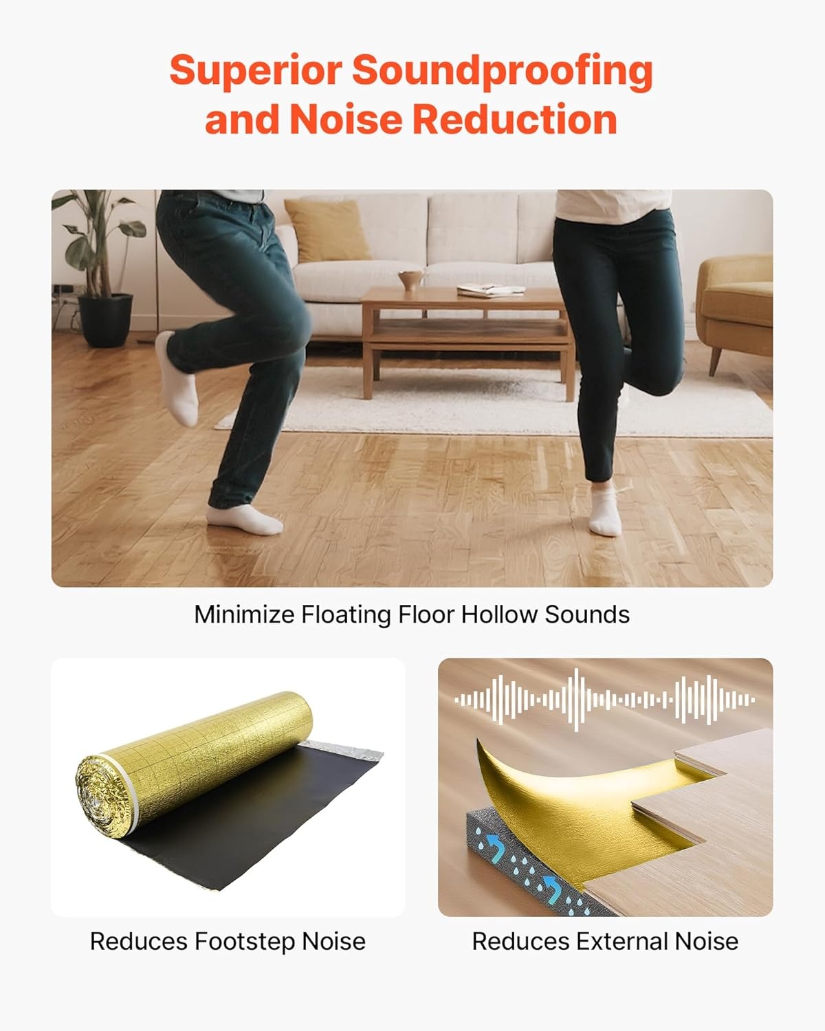 image:imageVEVOR Floor Underlayment 200 sq ftRoll 3in1 3 mm Thick Flooring Padding with Tape amp Vapor Barrier Heavy Duty EPE Foam with Blue PE Soundproofing and Noise Reductionfor Laminate Wood FloorsGold Ixpe1 Roll X 200 Sqft