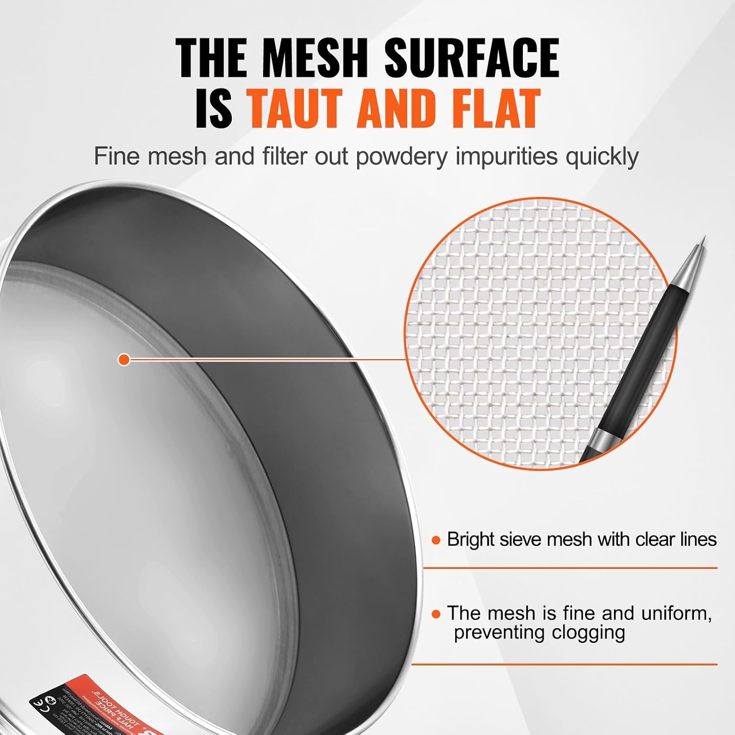 image:imageVEVOR Flour Sieve Fine Mesh 40 Mesh Sifter 304 Stainless Steel Sifter Foodgrade Dia 126 Fine Mesh Strainers for Baking 5 Sizes Mesh hole for Mungbean Rice Flour Pearl Powder150 Mesh