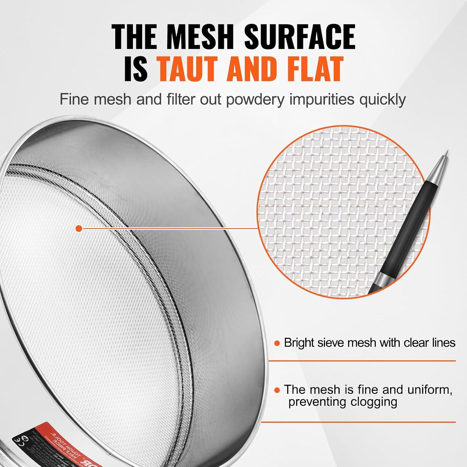 image:imageVEVOR Flour Sieve Fine Mesh 40 Mesh Sifter 304 Stainless Steel Sifter Foodgrade Dia 126 Fine Mesh Strainers for Baking 5 Sizes Mesh hole for Mungbean Rice Flour Pearl Powder10 Mesh