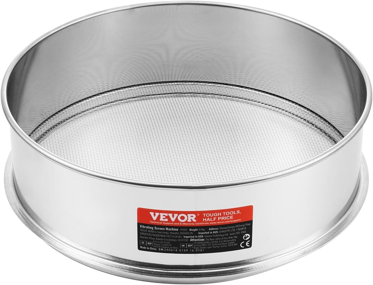 image:imageVEVOR Flour Sieve Fine Mesh 40 Mesh Sifter 304 Stainless Steel Sifter Foodgrade Dia 126 Fine Mesh Strainers for Baking 5 Sizes Mesh hole for Mungbean Rice Flour Pearl Powder12 Mesh