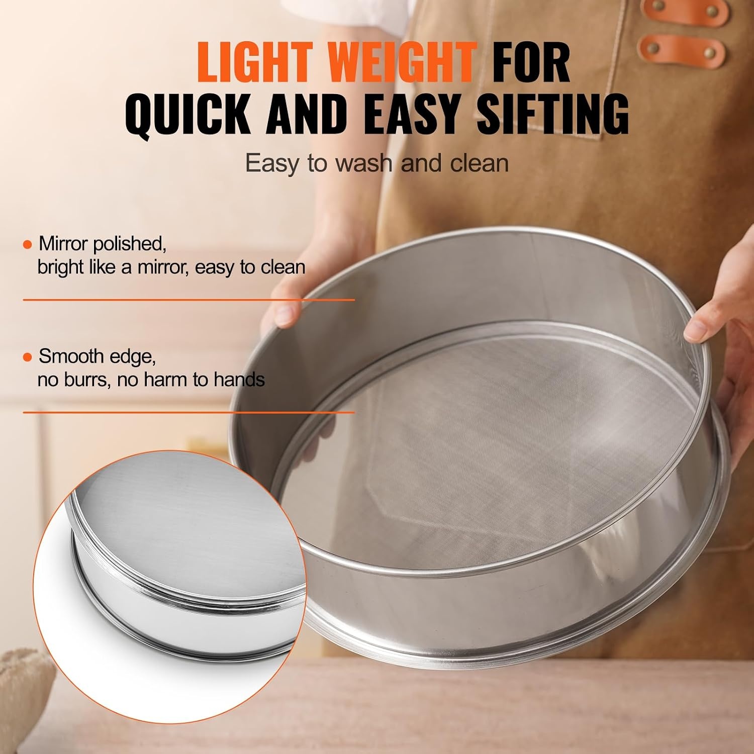 image:imageVEVOR Flour Sieve Fine Mesh 40 Mesh Sifter 304 Stainless Steel Sifter Foodgrade Dia 126 Fine Mesh Strainers for Baking 5 Sizes Mesh hole for Mungbean Rice Flour Pearl Powder80 Mesh