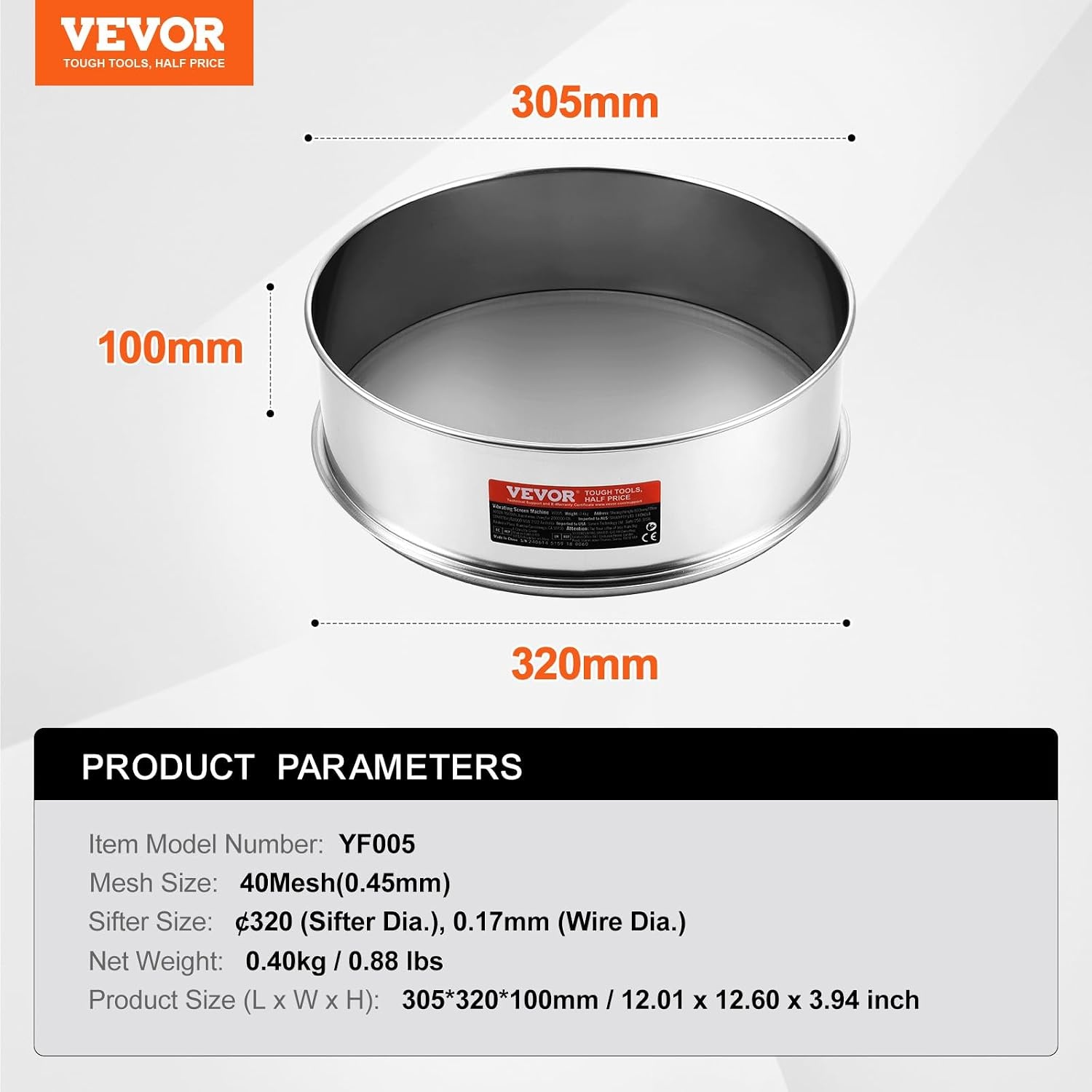 image:imageVEVOR Flour Sieve Fine Mesh 40 Mesh Sifter 304 Stainless Steel Sifter Foodgrade Dia 126 Fine Mesh Strainers for Baking 5 Sizes Mesh hole for Mungbean Rice Flour Pearl Powder40 Mesh