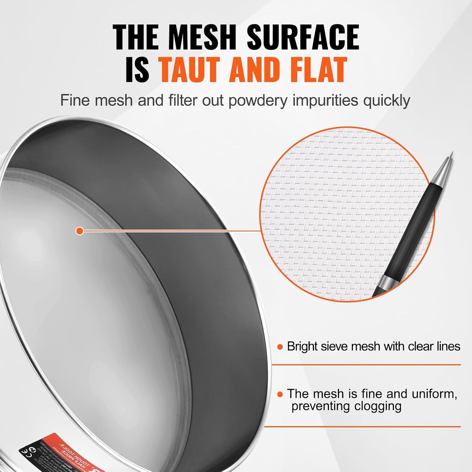 image:imageVEVOR Flour Sieve Fine Mesh 40 Mesh Sifter 304 Stainless Steel Sifter Foodgrade Dia 126 Fine Mesh Strainers for Baking 5 Sizes Mesh hole for Mungbean Rice Flour Pearl Powder40 Mesh