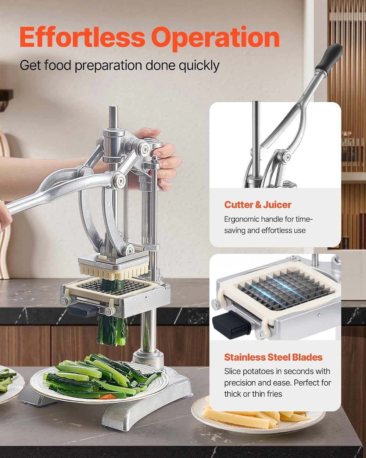 image:imageVEVOR French Fry Cutter Ergonomic Potato Slicer with 3 Blades 12 38 14 amp Juicer Plate EasyReplace Vegetable Chopper Dicer for Carrot Onion Lemon Ideal for Home amp Commercial Kitchens14 38 12 Juicer Plate