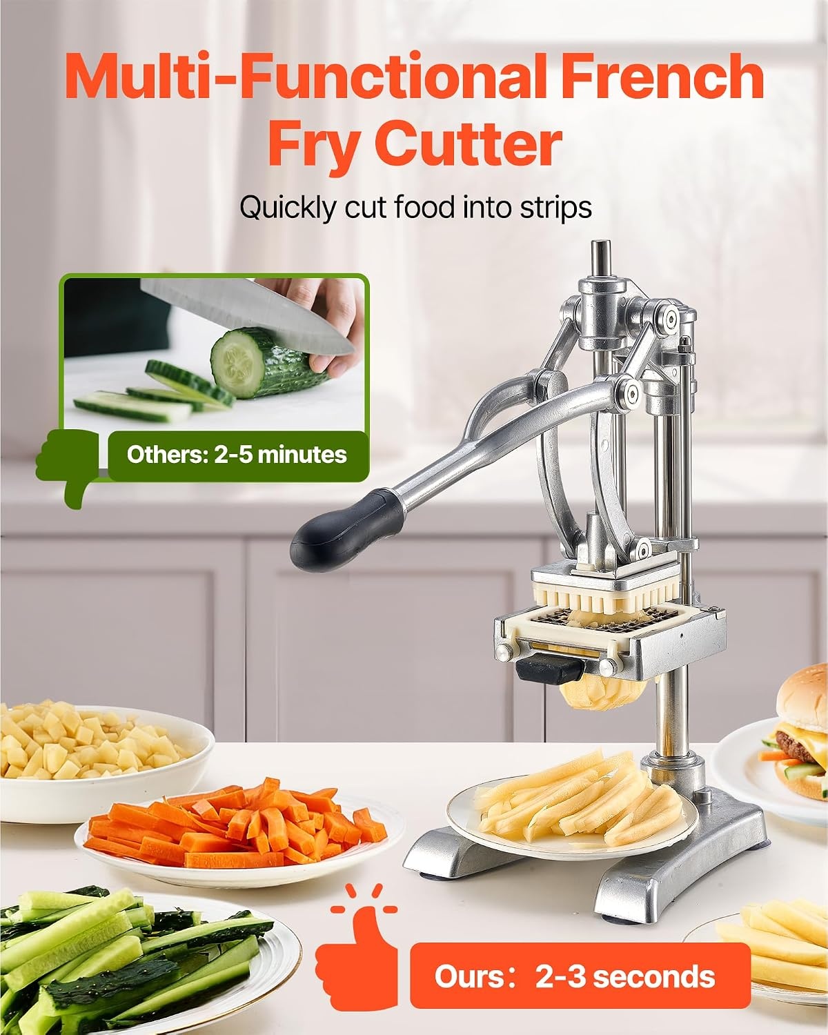 image:imageVEVOR French Fry Cutter Ergonomic Potato Slicer with 3 Blades 12 38 14 amp Juicer Plate EasyReplace Vegetable Chopper Dicer for Carrot Onion Lemon Ideal for Home amp Commercial Kitchens14 38 12 Juicer Plate