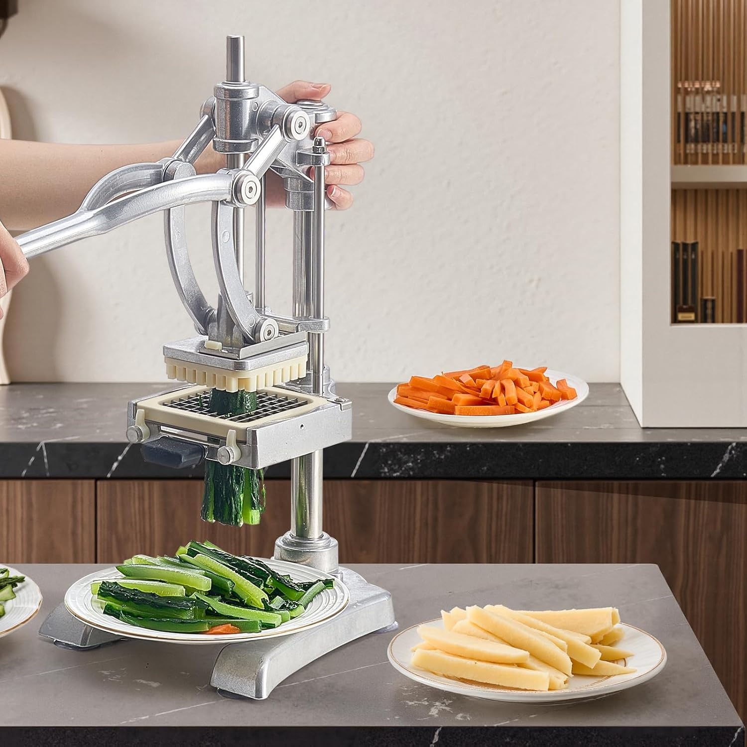 image:imageVEVOR French Fry Cutter Ergonomic Potato Slicer with 3 Blades 12 38 14 amp Juicer Plate EasyReplace Vegetable Chopper Dicer for Carrot Onion Lemon Ideal for Home amp Commercial Kitchens14 38 12 Juicer Plate
