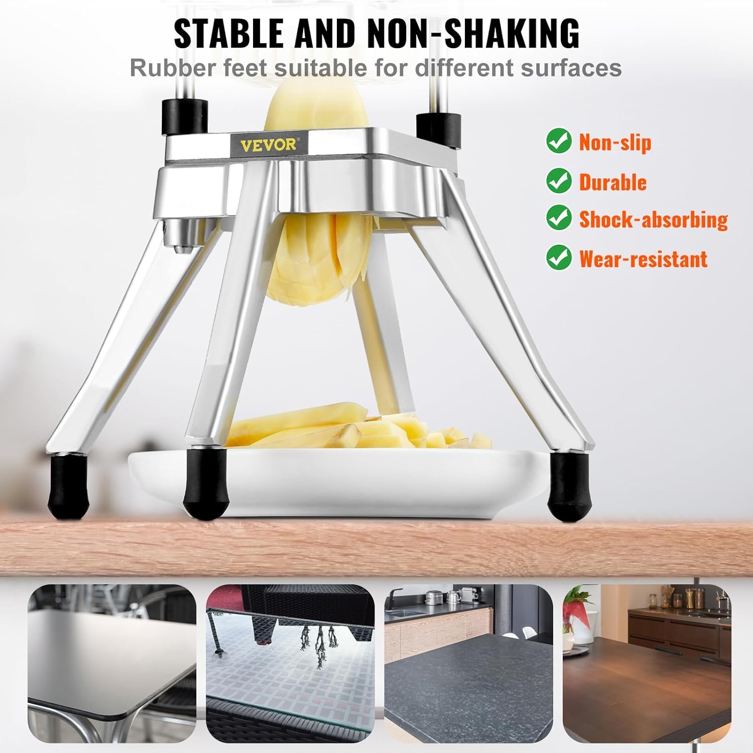 image:imageVEVOR French Fry Cutter Ergonomic Potato Slicer with 3 Blades 12 38 14 amp Juicer Plate EasyReplace Vegetable Chopper Dicer for Carrot Onion Lemon Ideal for Home amp Commercial Kitchens14 38 12 6Wedge Slicer