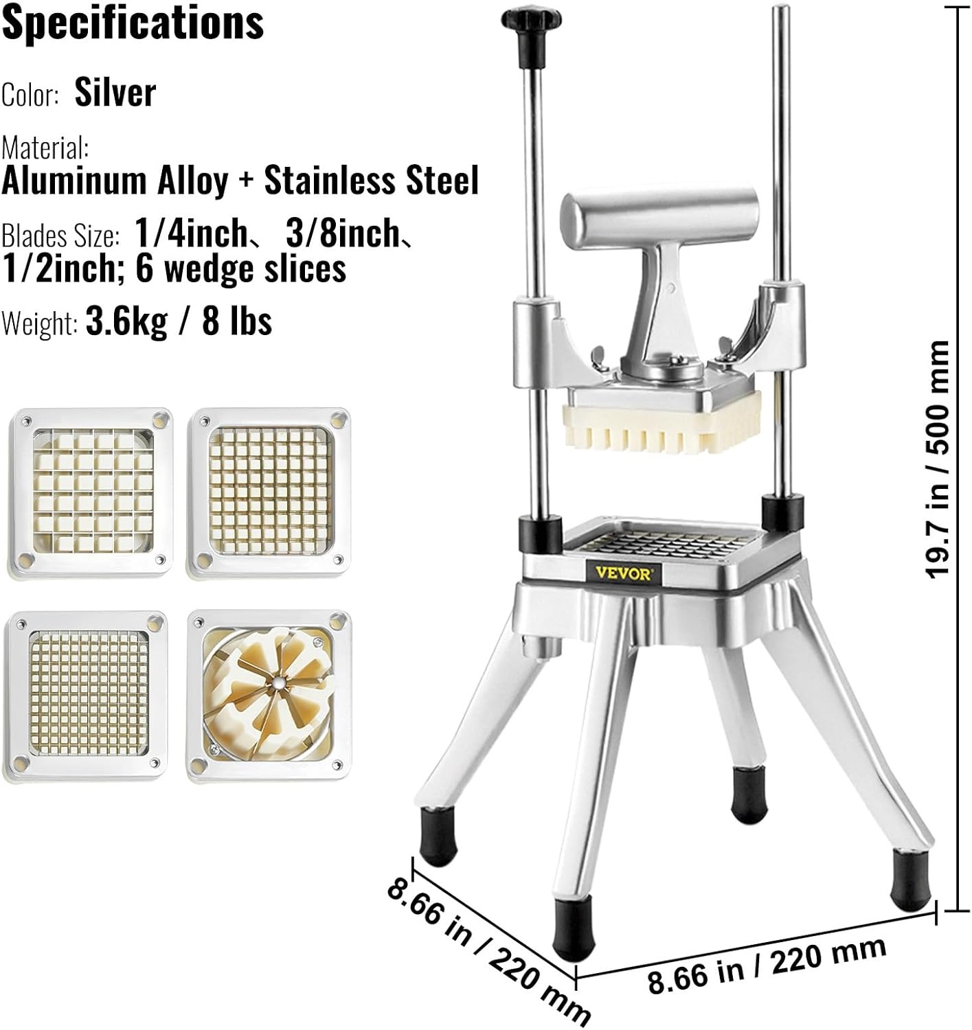 image:imageVEVOR French Fry Cutter Ergonomic Potato Slicer with 3 Blades 12 38 14 amp Juicer Plate EasyReplace Vegetable Chopper Dicer for Carrot Onion Lemon Ideal for Home amp Commercial Kitchens14 38 12 6Wedge Slicer