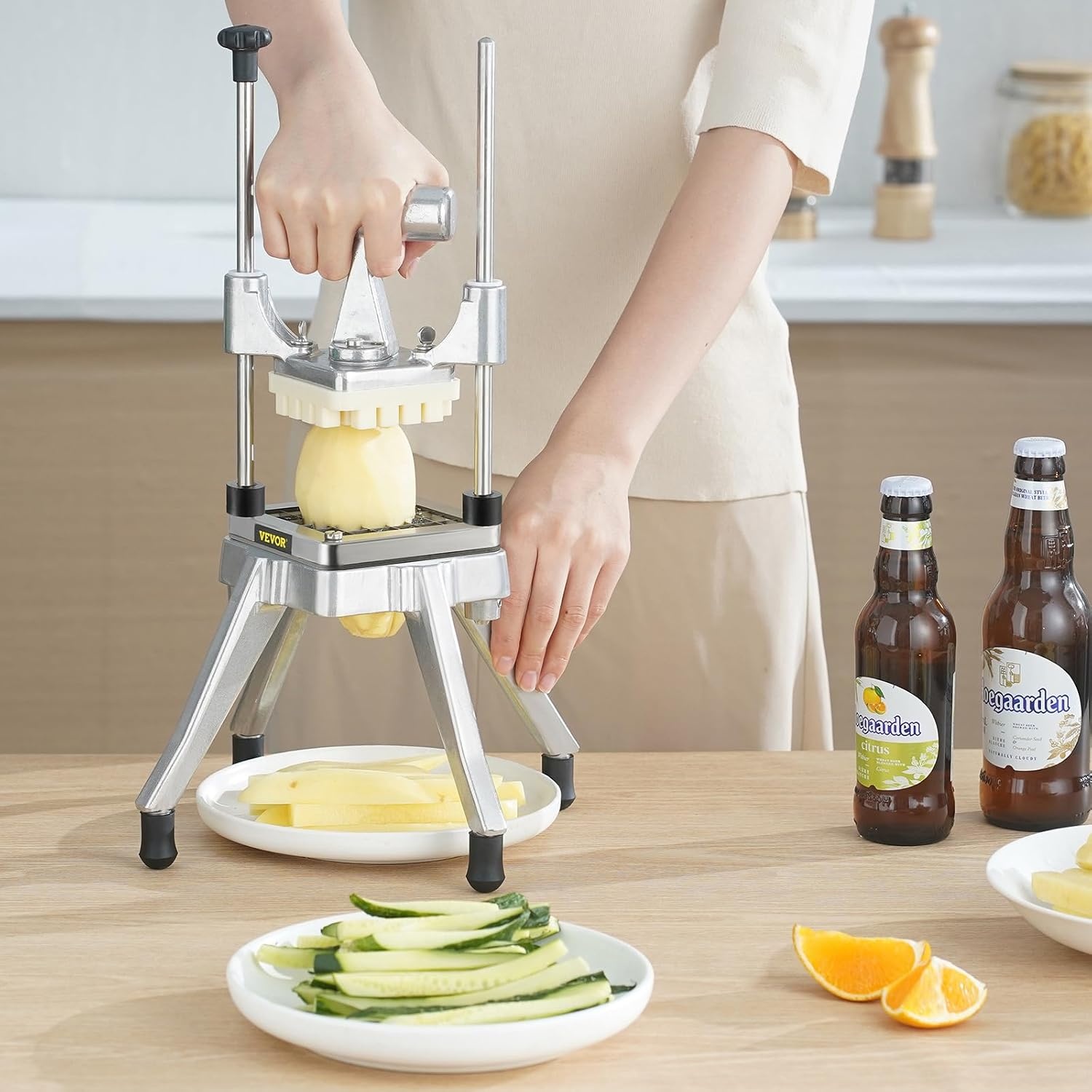 image:imageVEVOR French Fry Cutter Ergonomic Potato Slicer with 3 Blades 12 38 14 amp Juicer Plate EasyReplace Vegetable Chopper Dicer for Carrot Onion Lemon Ideal for Home amp Commercial Kitchens14 38 12 6Wedge Slicer