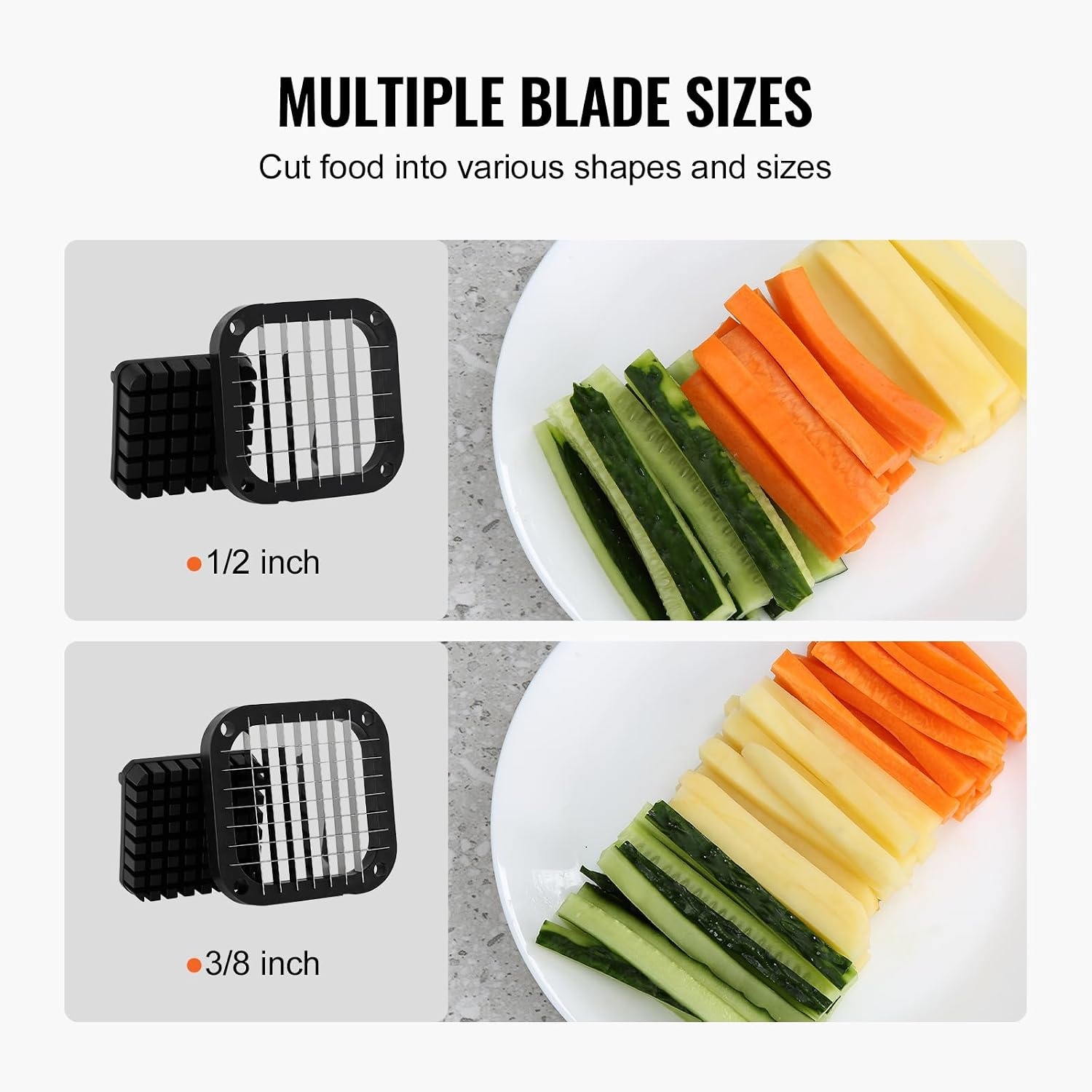 image:imageVEVOR French Fry Cutter Potato Slicer with 12 38 14 Stainless Steel Blades Manual Potato Cutter Chopper with Suction Cups Great for Potato French Fries Cucumber Vegetables Carrot12 inch 38 inch