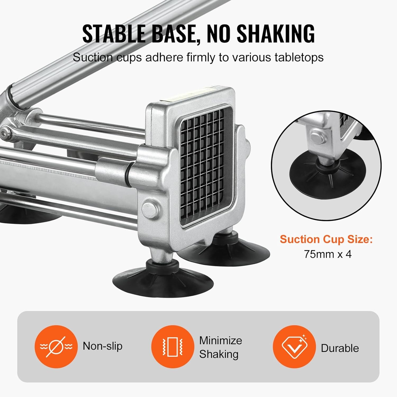 image:imageVEVOR French Fry Cutter Potato Slicer with 12 38 14 Stainless Steel Blades Manual Potato Cutter Chopper with Suction Cups Great for Potato French Fries Cucumber Vegetables Carrot2 inch 38 inch 14 inch