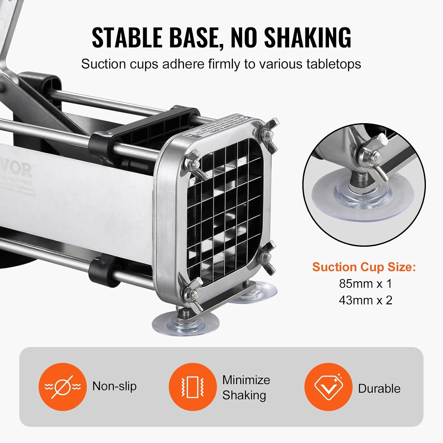 image:imageVEVOR French Fry Cutter Potato Slicer with 12 38 14 Stainless Steel Blades Manual Potato Cutter Chopper with Suction Cups Great for Potato French Fries Cucumber Vegetables Carrot12 inch 38 inch