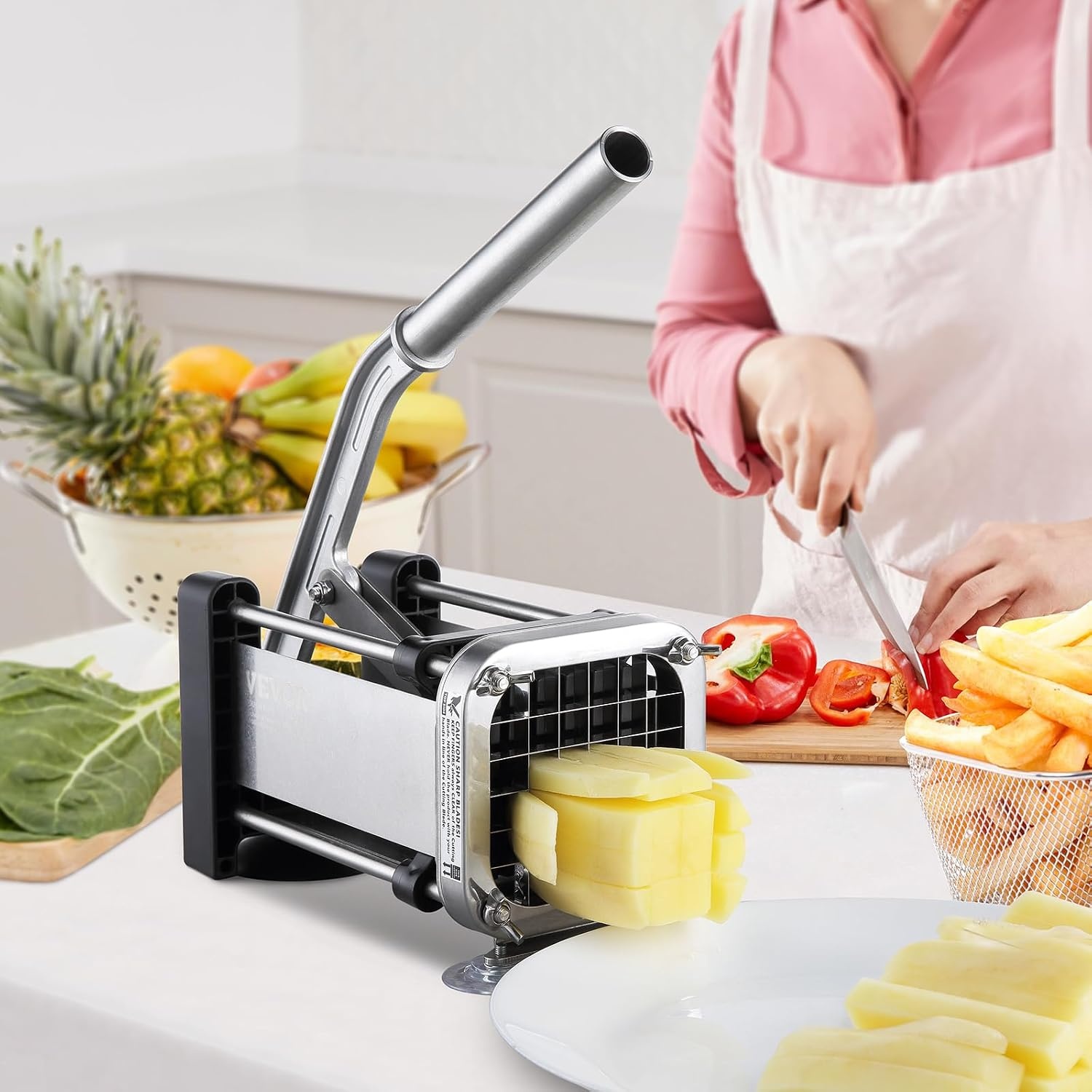 image:imageVEVOR French Fry Cutter Potato Slicer with 12 38 14 Stainless Steel Blades Manual Potato Cutter Chopper with Suction Cups Great for Potato French Fries Cucumber Vegetables Carrot12 inch
