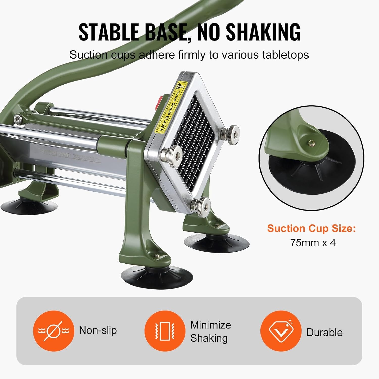 image:imageVEVOR French Fry Cutter Potato Slicer with 12Inch Stainless Steel Blade Manual Potato Cutter Chopper with Suction Cups Great for Potato French Fries Cucumber Vegetables CarrotGreen
