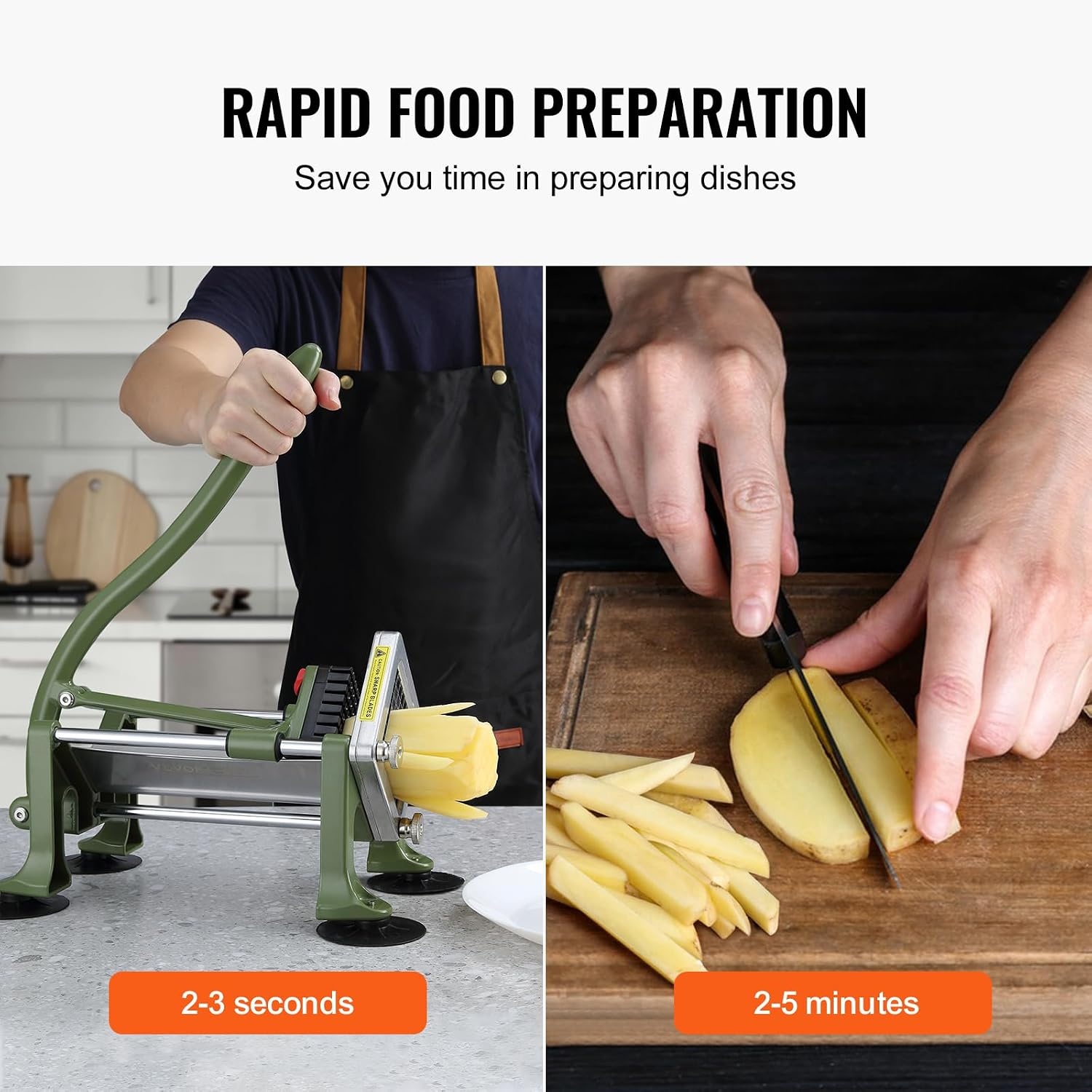 image:imageVEVOR French Fry Cutter Potato Slicer with 12Inch Stainless Steel Blade Manual Potato Cutter Chopper with Suction Cups Great for Potato French Fries Cucumber Vegetables CarrotGreen