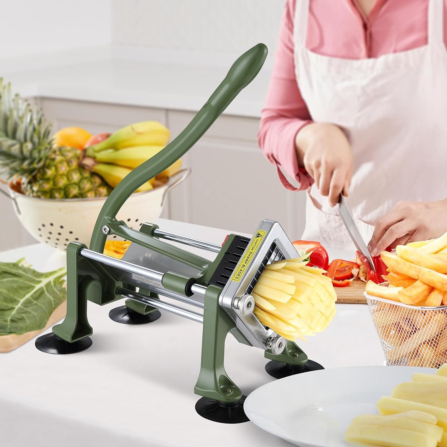 image:imageVEVOR French Fry Cutter Potato Slicer with 12Inch Stainless Steel Blade Manual Potato Cutter Chopper with Suction Cups Great for Potato French Fries Cucumber Vegetables CarrotGreen