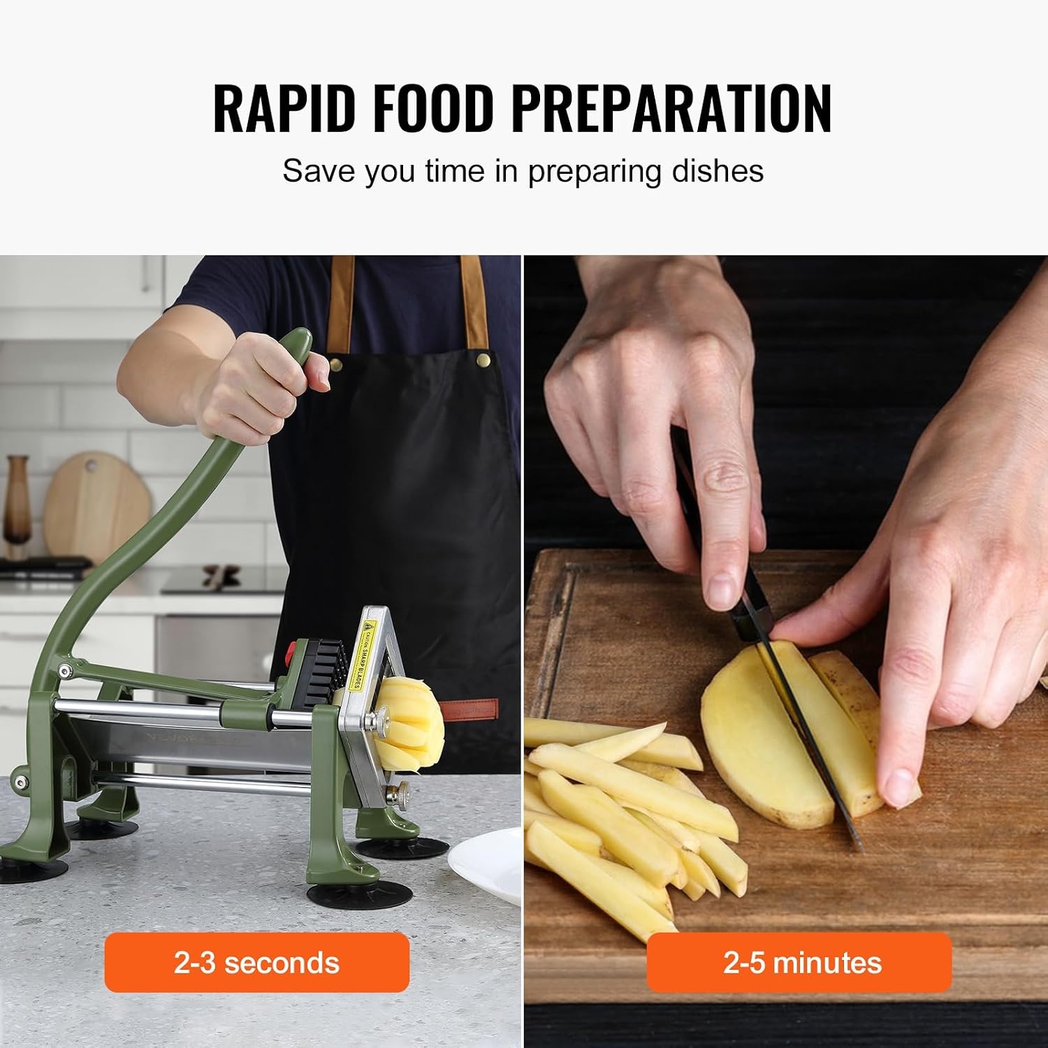 image:imageVEVOR French Fry Cutter Potato Slicer with 12Inch Stainless Steel Blade Manual Potato Cutter Chopper with Suction Cups Great for Potato French Fries Cucumber Vegetables CarrotGreen