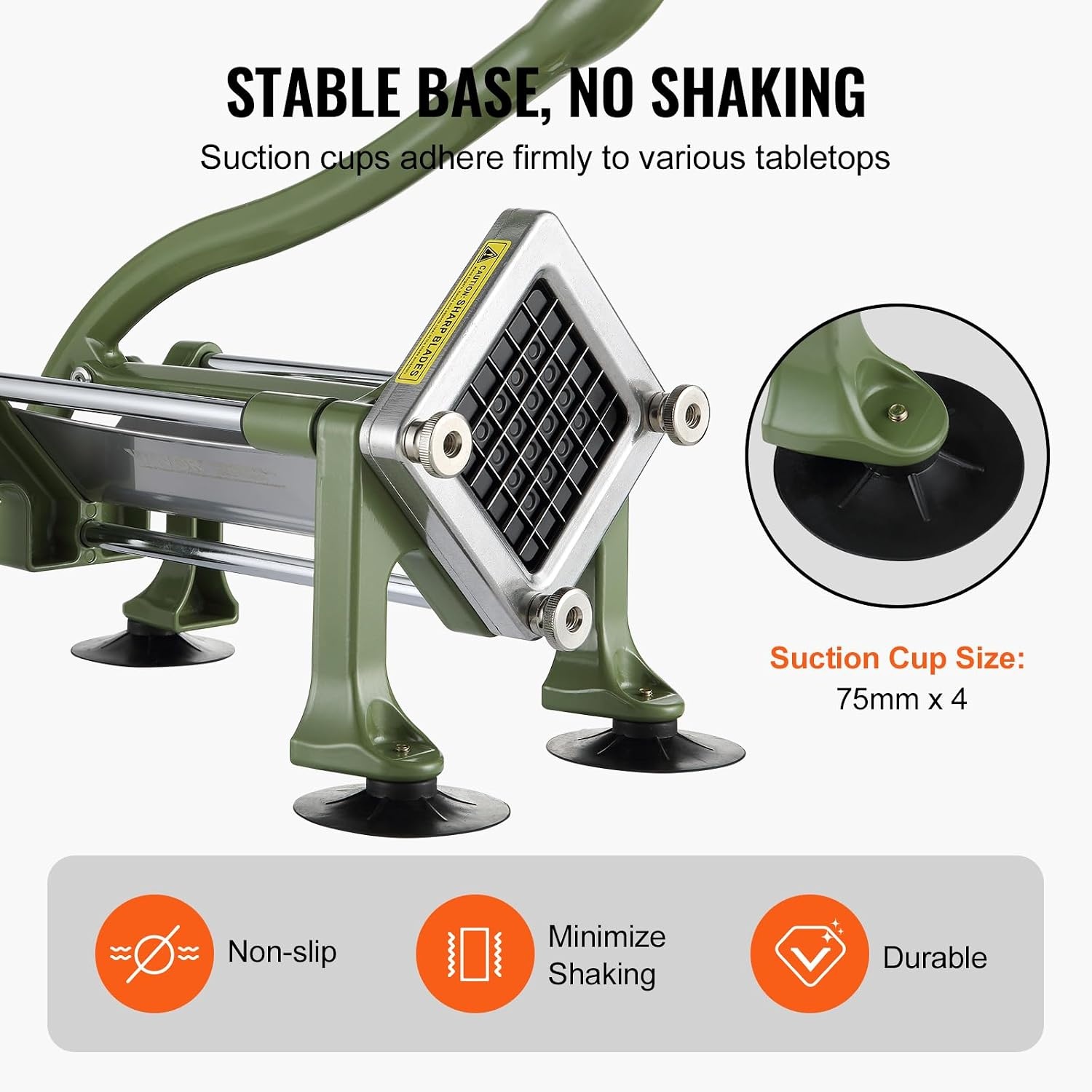 image:imageVEVOR French Fry Cutter Potato Slicer with 12Inch Stainless Steel Blade Manual Potato Cutter Chopper with Suction Cups Great for Potato French Fries Cucumber Vegetables CarrotGreen