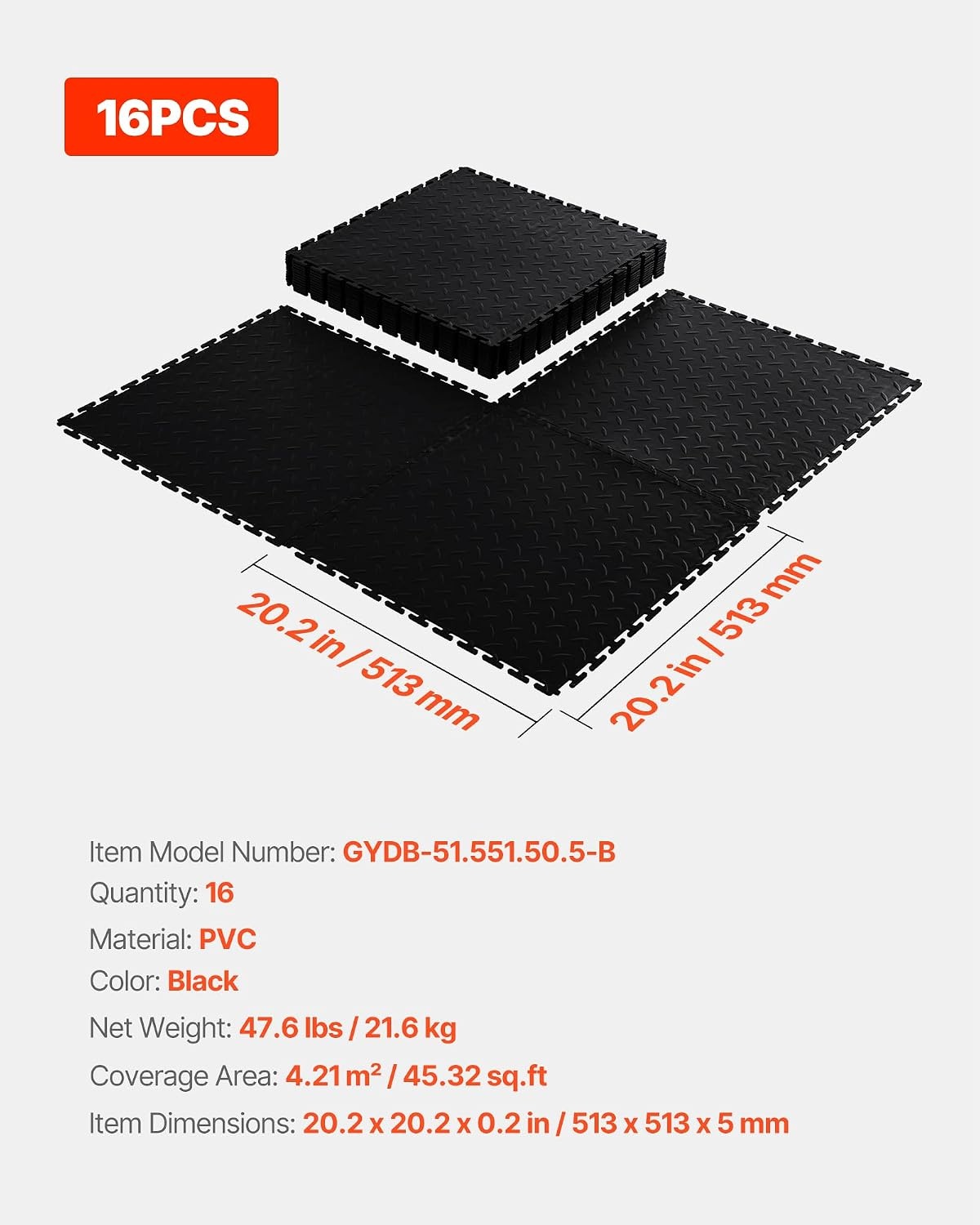 image:imageVEVOR Garage Floor Tiles 202 x 202 x 02 inch Interlocking Ease of Installation Diamond Plate SlipResistant Texture NonSlip Sturdiness for Garages Warehouse Tool Room Graphite Gray 8 PackBlack