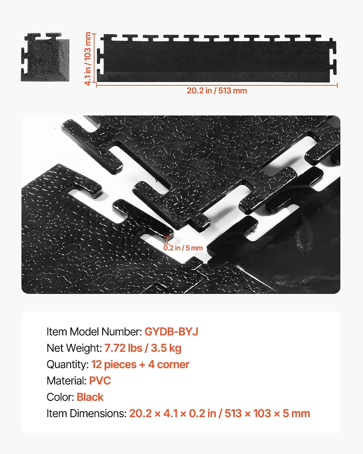 image:imageVEVOR Garage Floor Tiles 202 x 202 x 02 inch Interlocking Ease of Installation Diamond Plate SlipResistant Texture NonSlip Sturdiness for Garages Warehouse Tool Room Graphite Gray 8 PackBlack