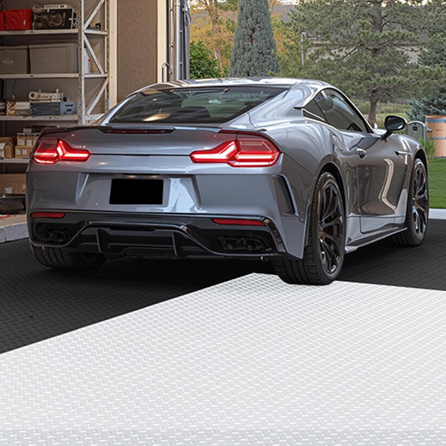 image:imageVEVOR Garage Floor Tiles 202 x 202 x 02 inch Interlocking Ease of Installation Diamond Plate SlipResistant Texture NonSlip Sturdiness for Garages Warehouse Tool Room Graphite Gray 8 PackBlack